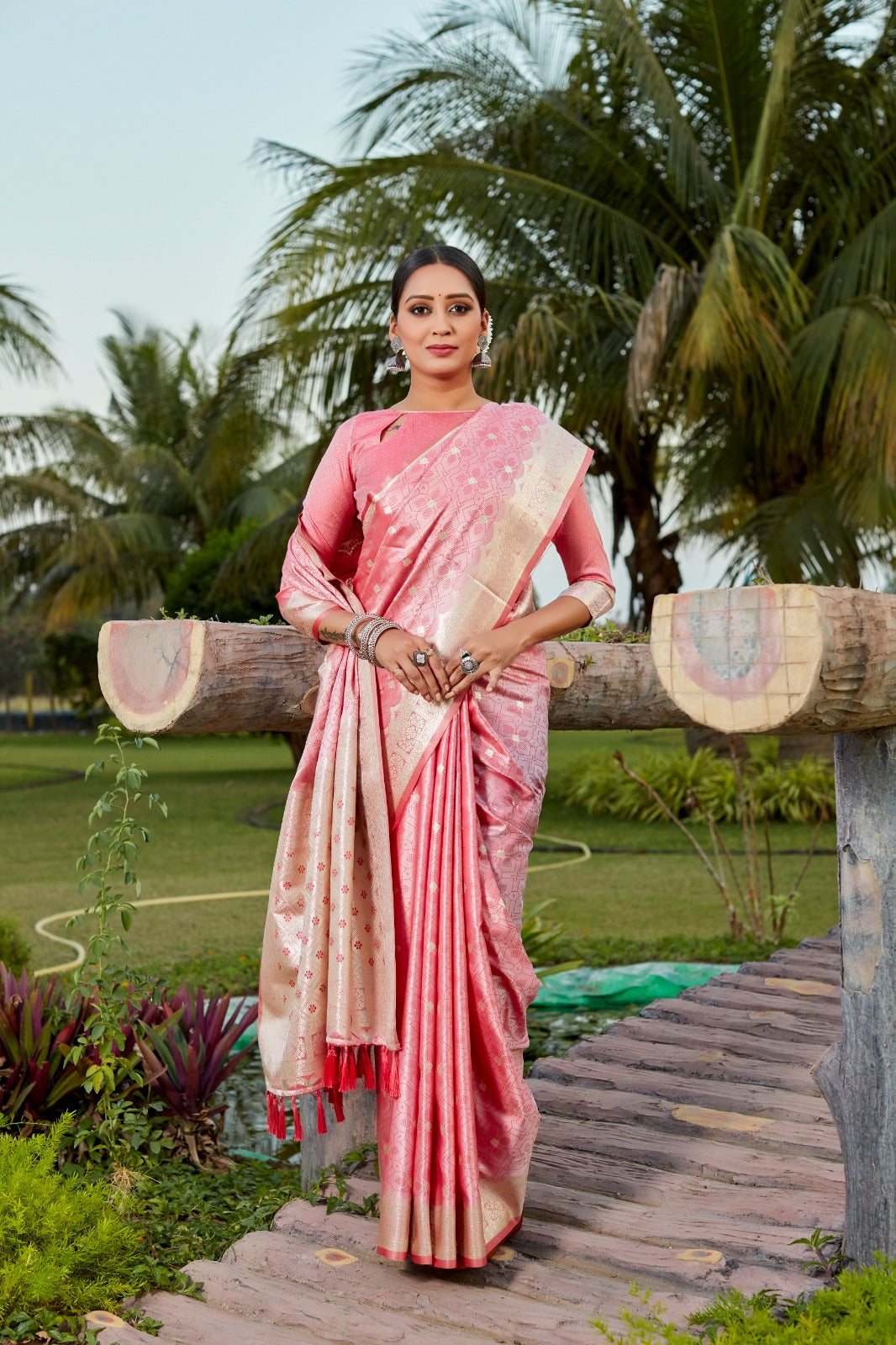 Party Wear Baby Pink Color Pure Kanjivaram Soft Satin Silk Saree