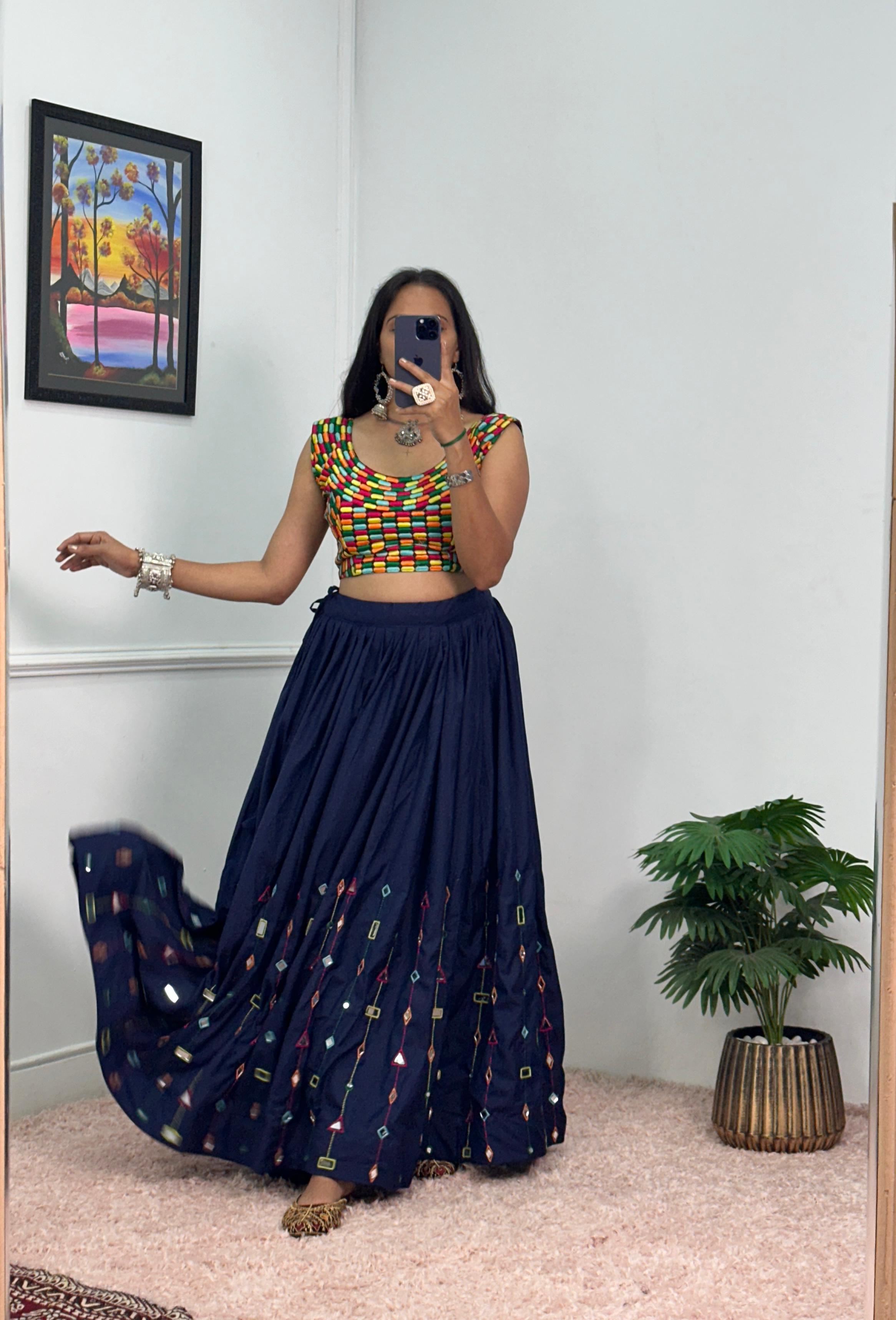 Dress Blue Skirt Lehenga Garba Special Wear Navy Blue Color Rayon
