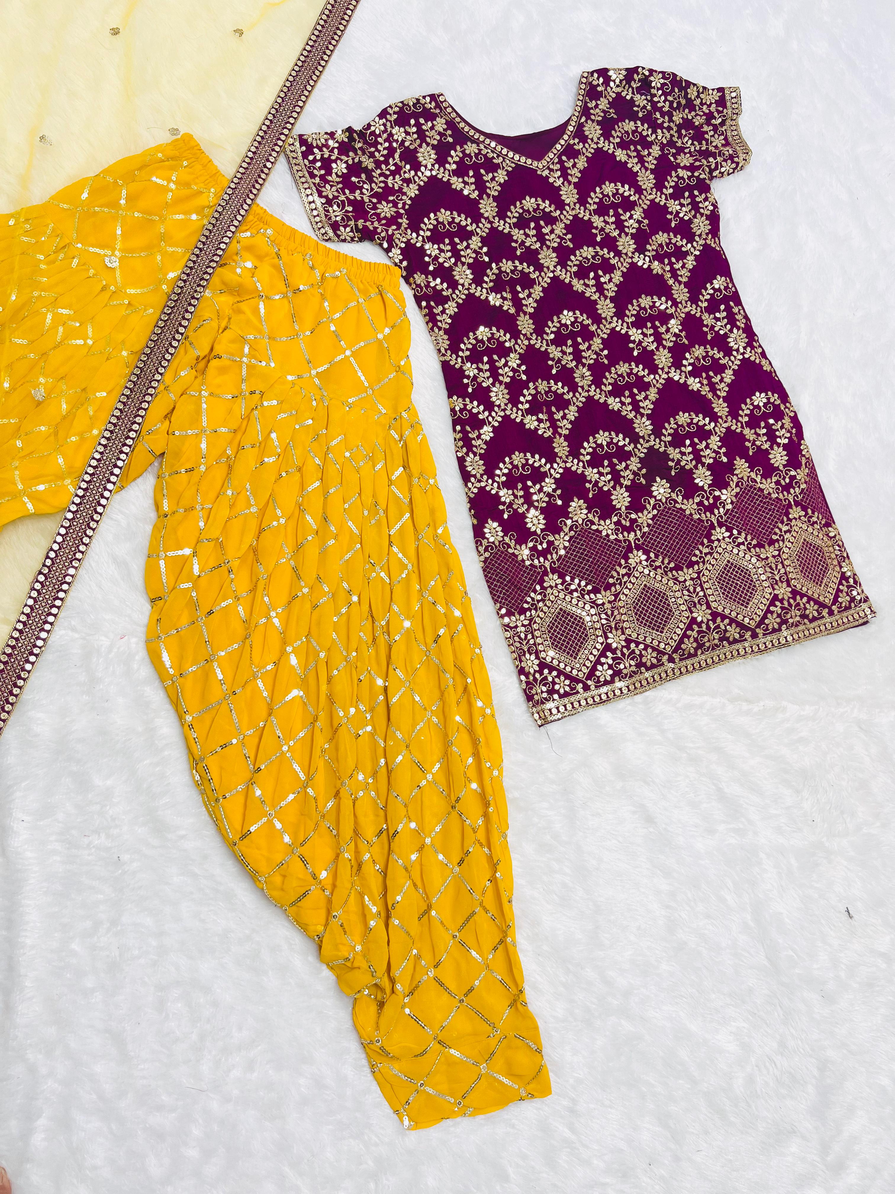 Punjabi Style Purple Color Pure Vichitra Silk With Heavy Embroidery Sequence Work Patiyala Suit