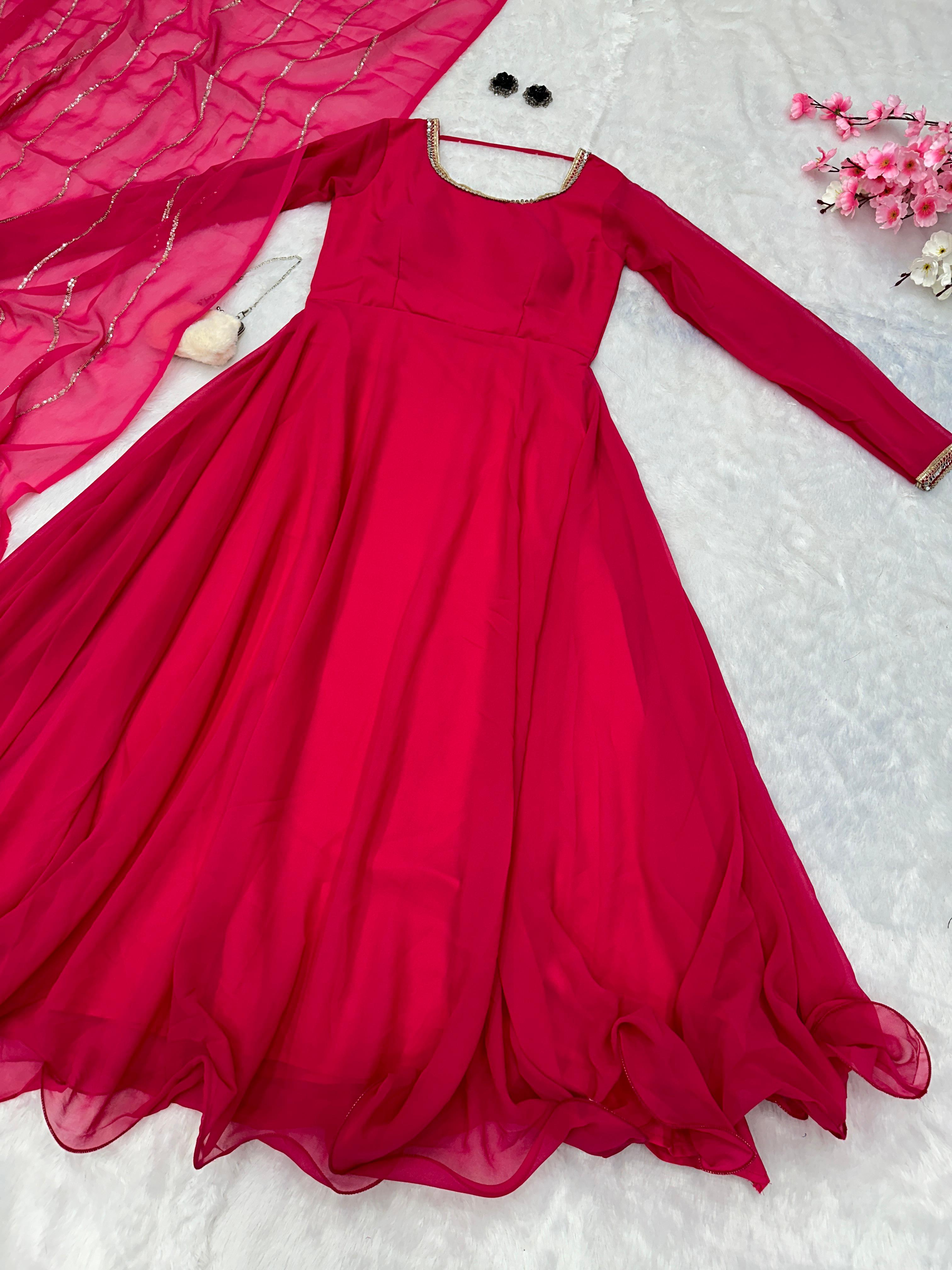 Casual Wear Shine Border Pink Color Gown