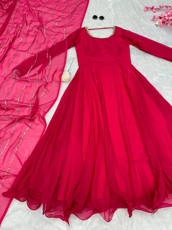 Casual Wear Shine Border Pink Color Gown