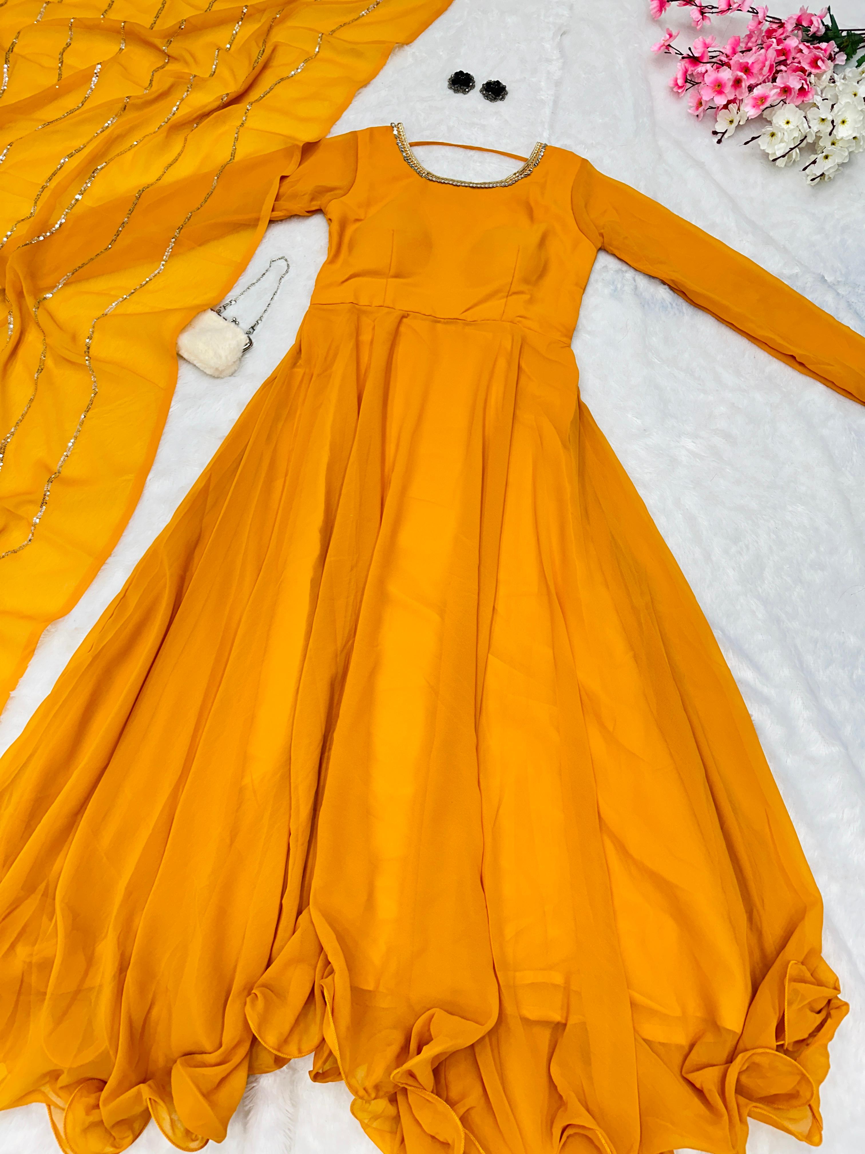 Casual Wear Shine Border Yellow Color Gown