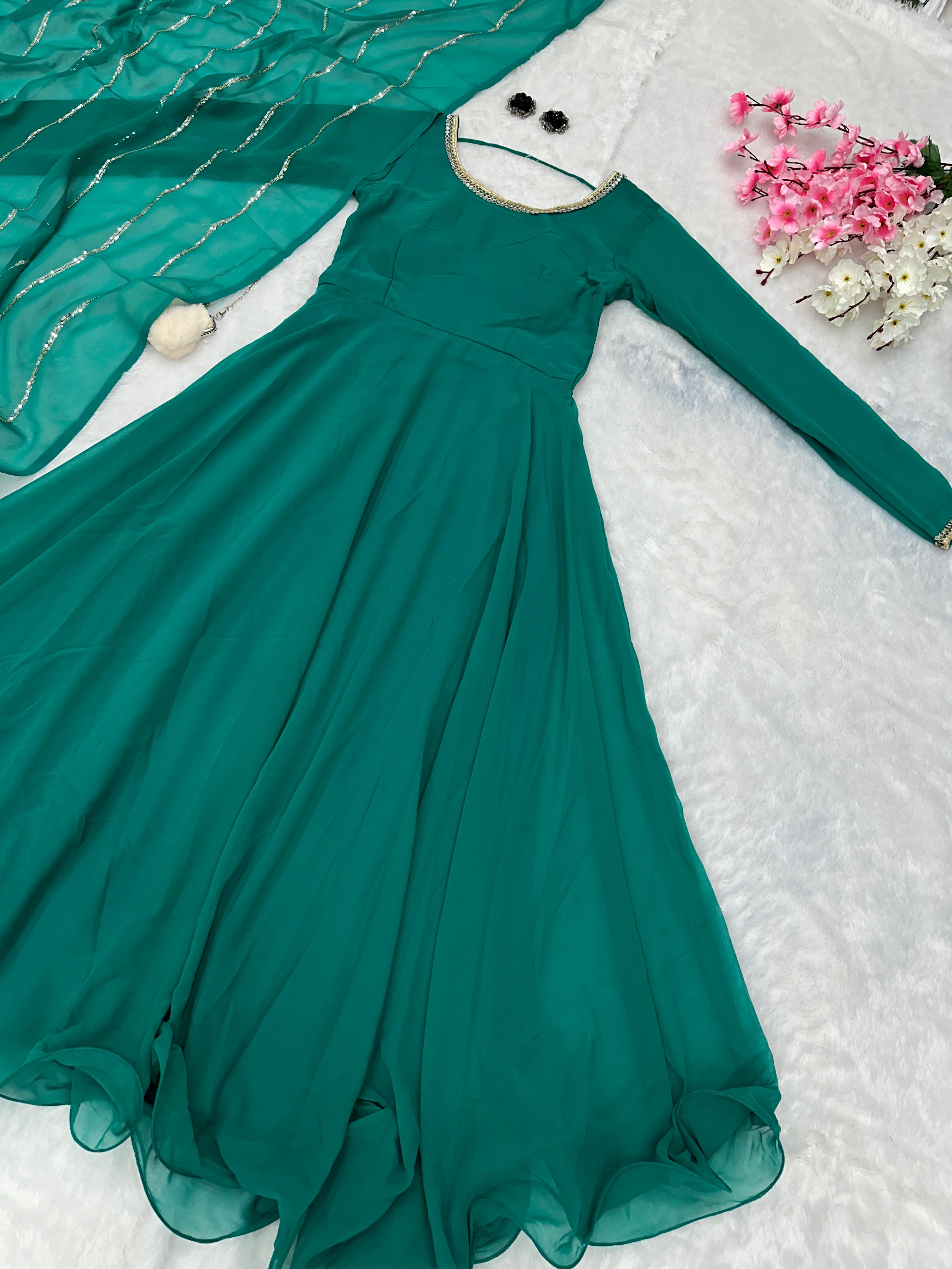 Festive Wear Shine Border Green Color Gown