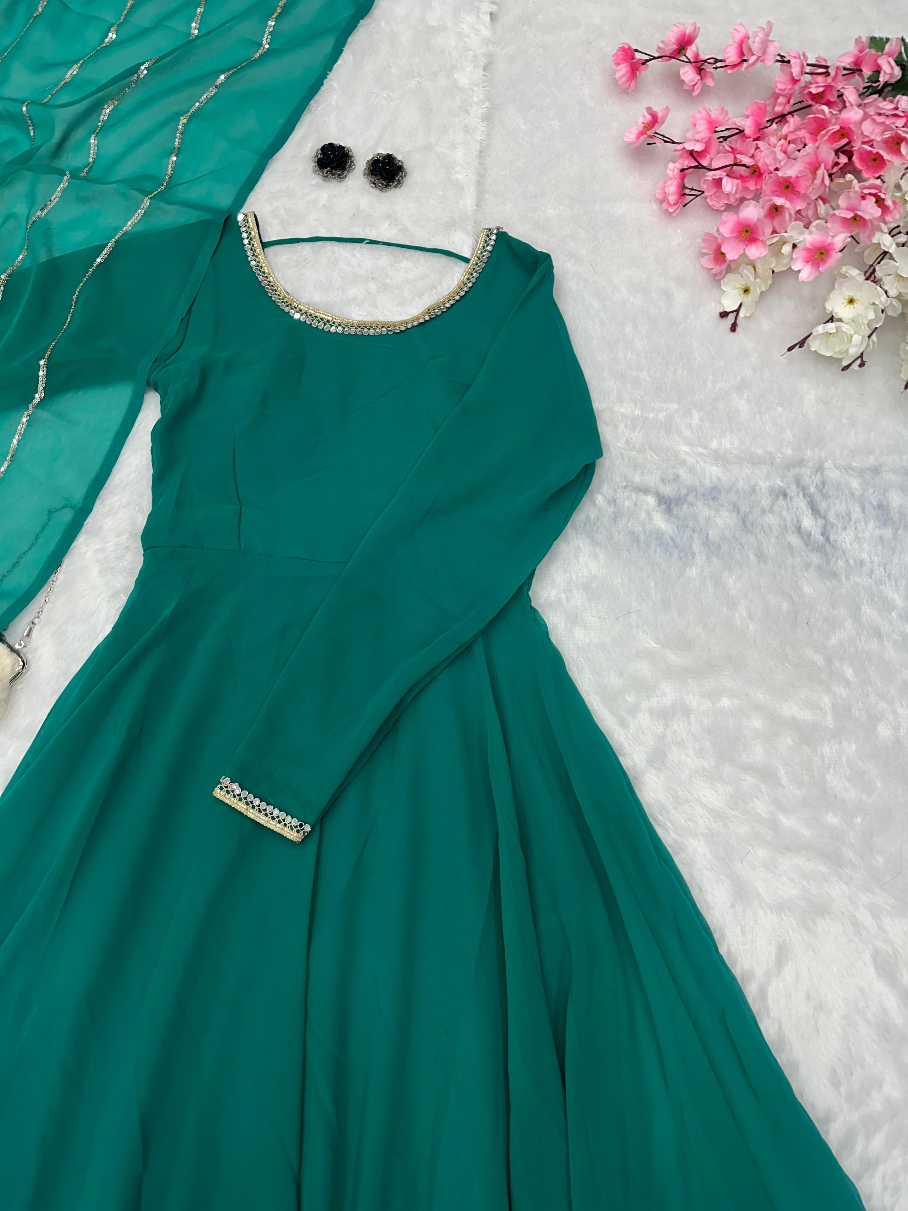 Festive Wear Shine Border Green Color Gown