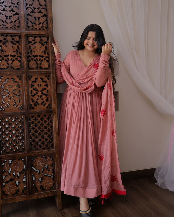 Casual Wear Baby Pink Color Georgette With 5 Meter Flair Designer Gown