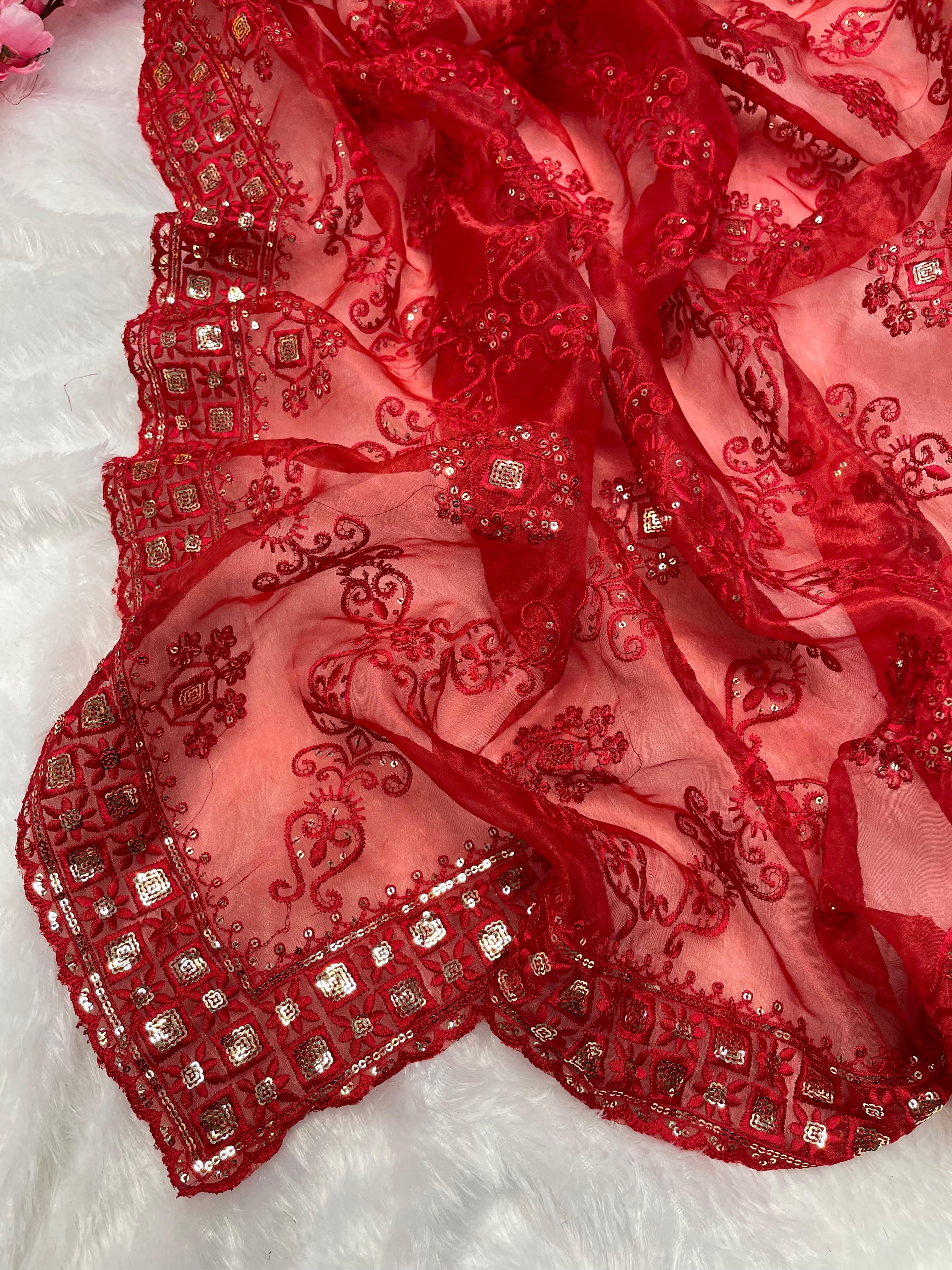 Bollywood Wear Red Color Pure Soft Organza Silk Saree