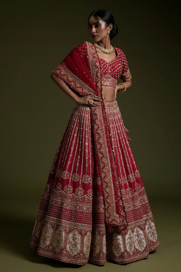 Bridal Wear Maroon Color Rangoon Silk With Sequins Dori And Thread Work Designer Wear Lehenga Choli