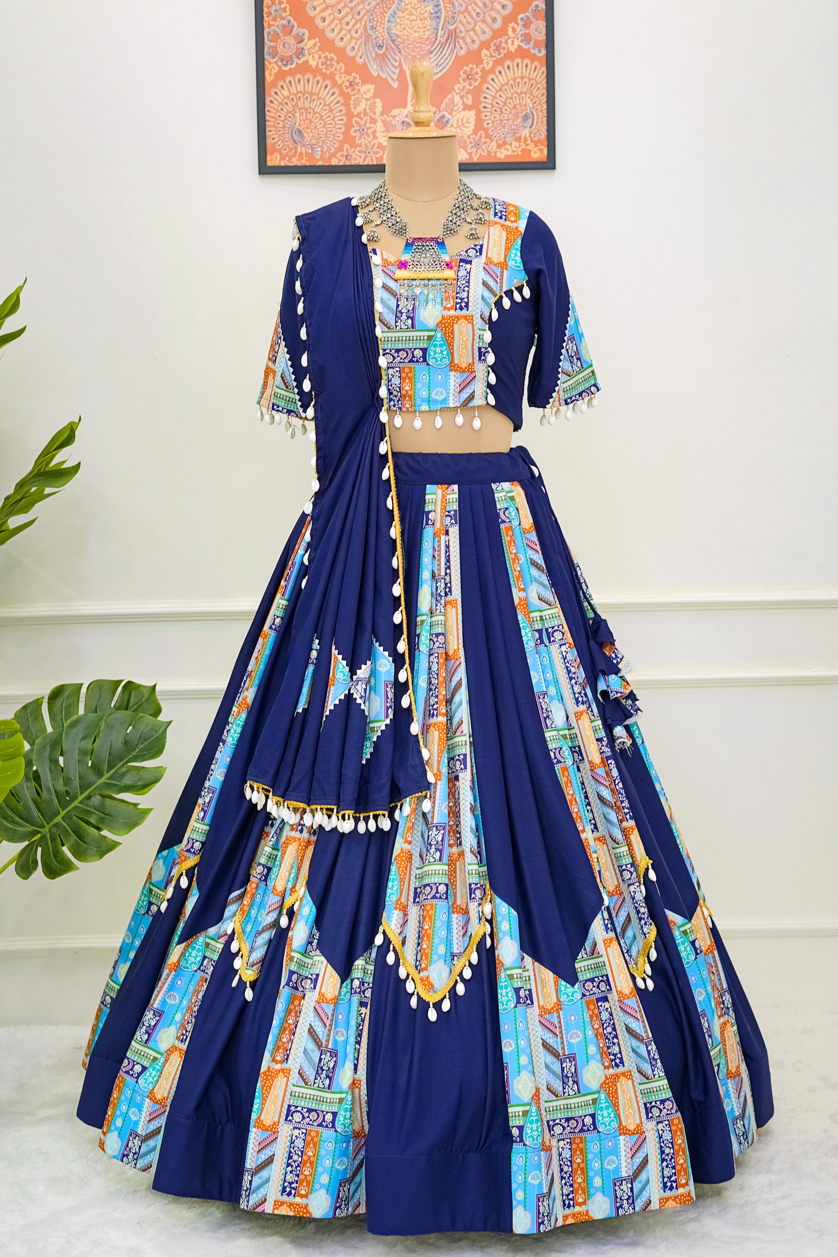 Designer Navy Blue Rayon With Digital Print Bridal Wear Lehenga Choli