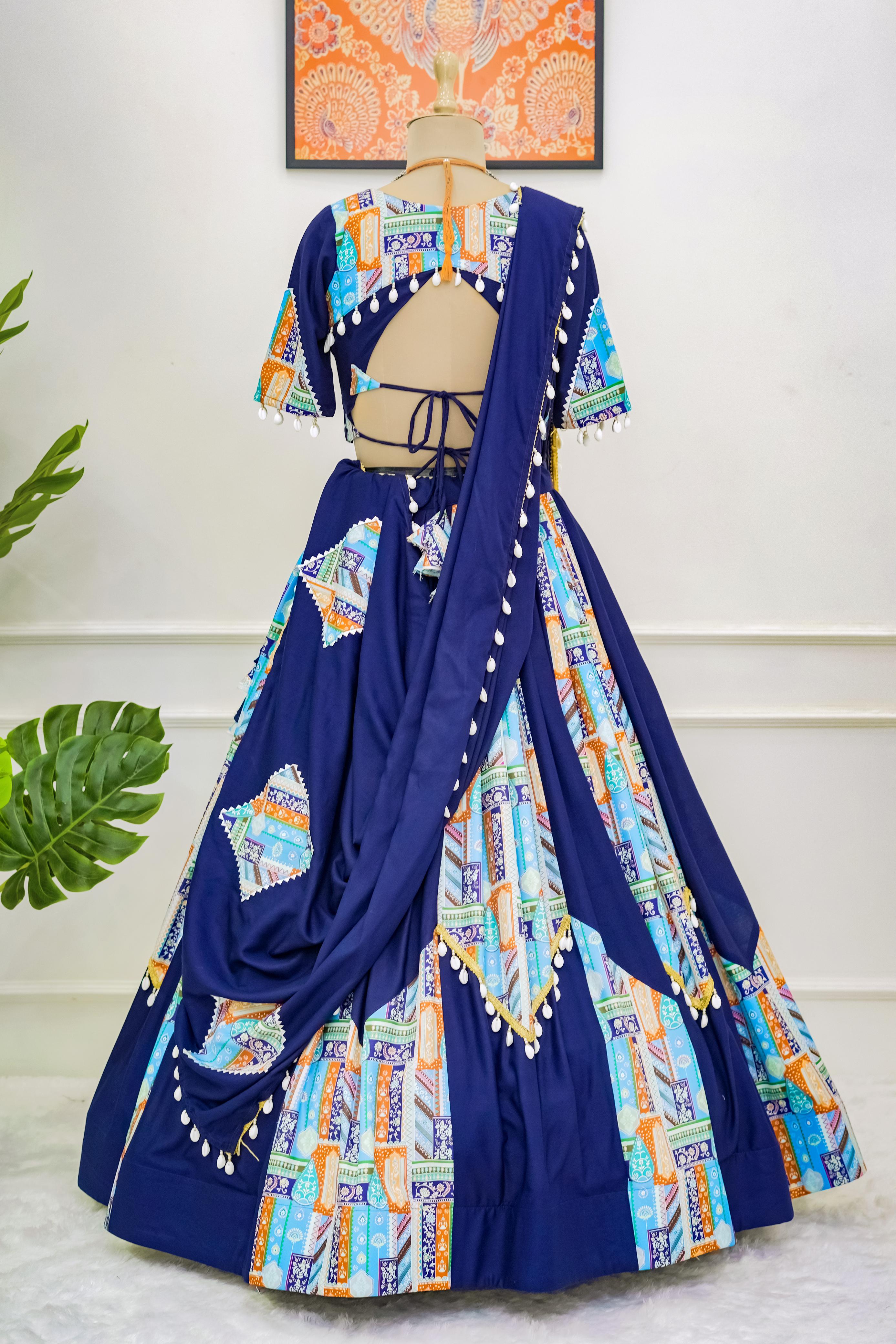 Designer Navy Blue Rayon With Digital Print Bridal Wear Lehenga Choli