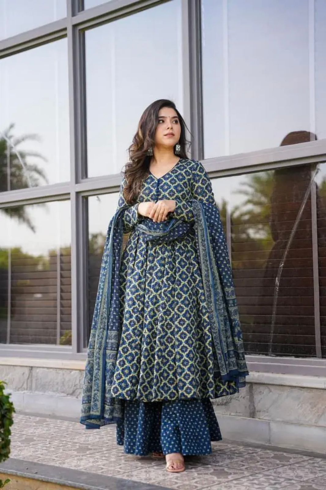 Party Wear Navy Blue Color Pure Soft Cotton Printed Anarkali Suit – Vastra Shop