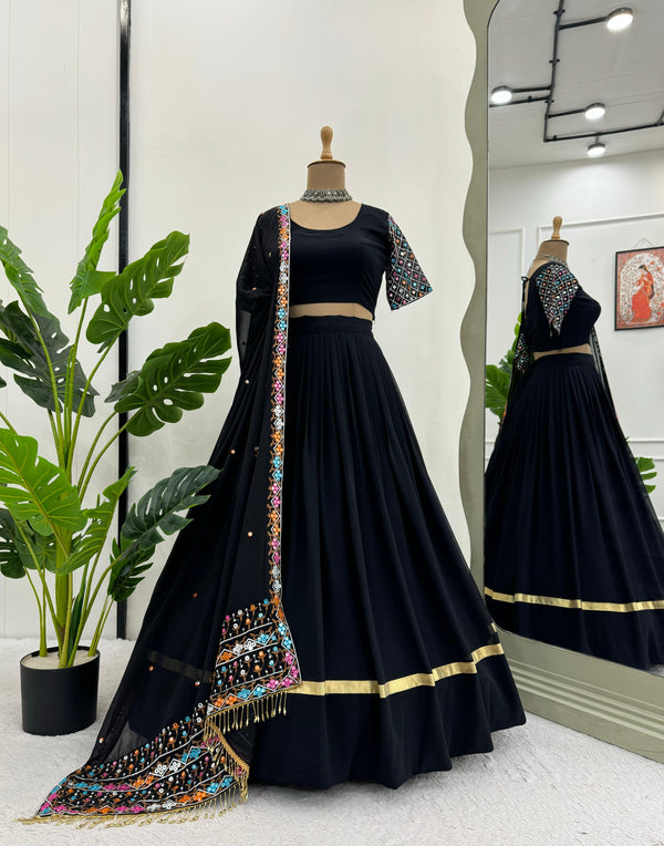 Traditional Wear Black Color Faux Georgette Navratri Lehenga Choli