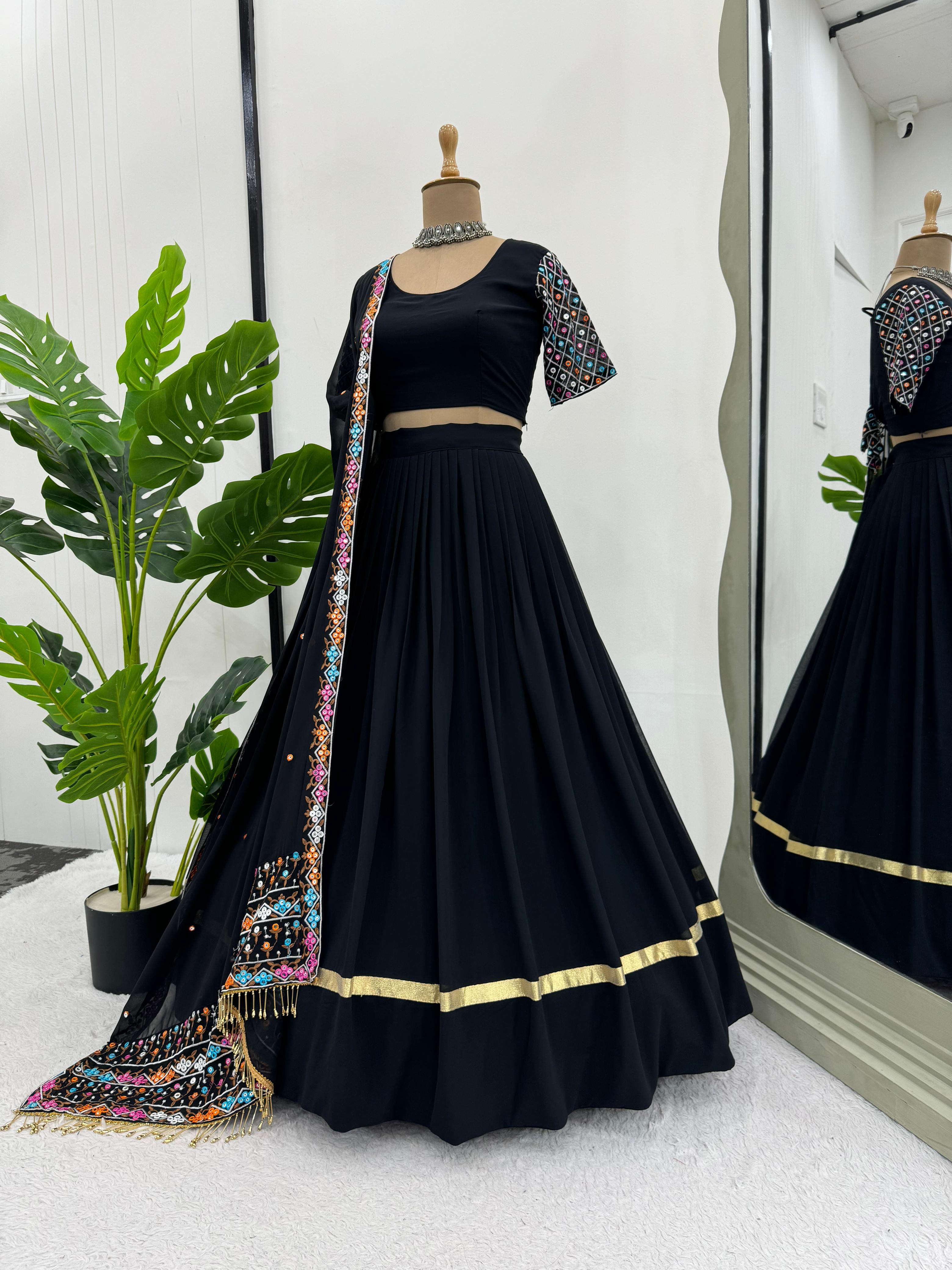 Traditional Wear Black Color Faux Georgette Navratri Lehenga Choli