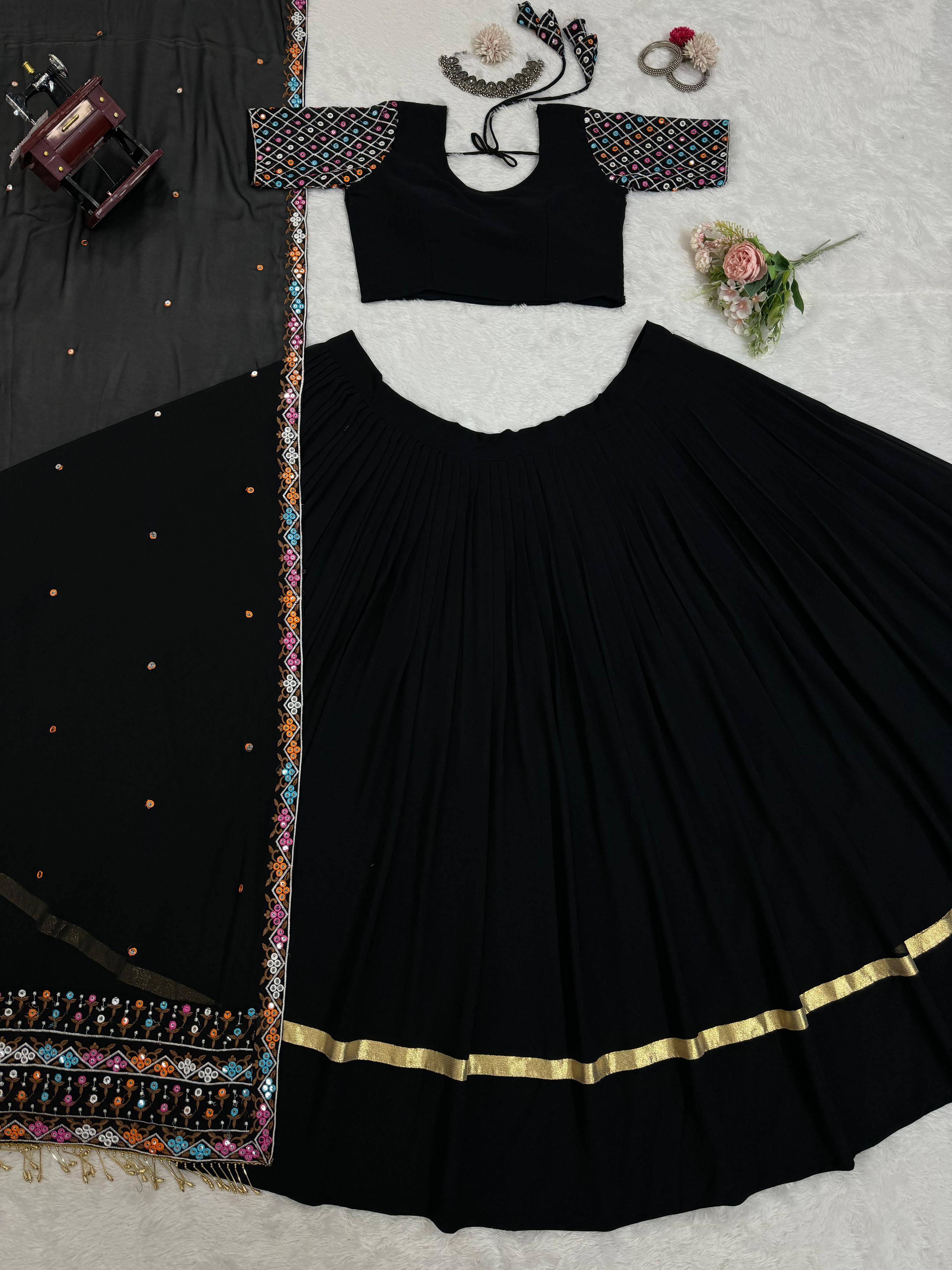 Traditional Wear Black Color Faux Georgette Navratri Lehenga Choli