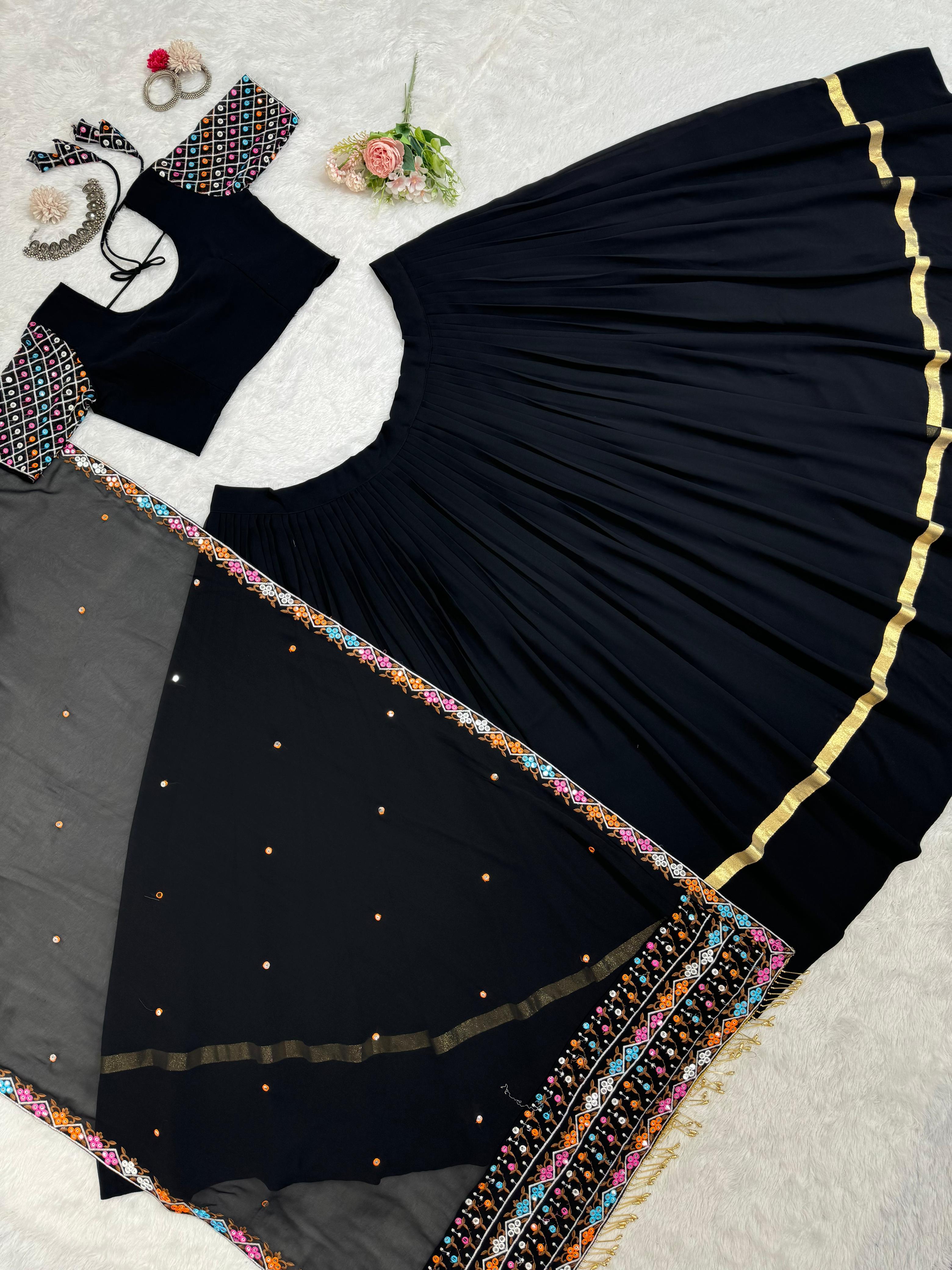 Traditional Wear Black Color Faux Georgette Navratri Lehenga Choli