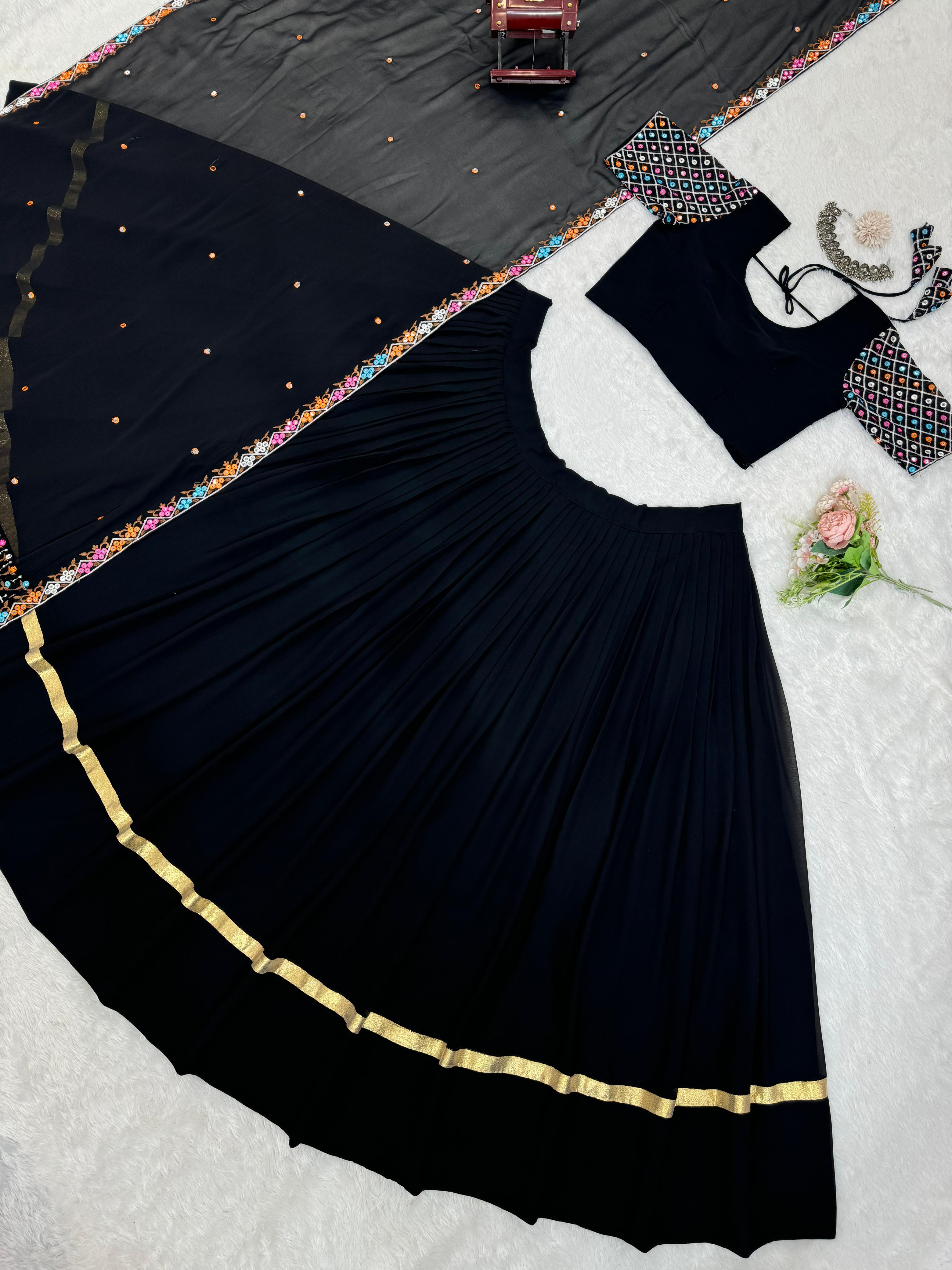 Traditional Wear Black Color Faux Georgette Navratri Lehenga Choli