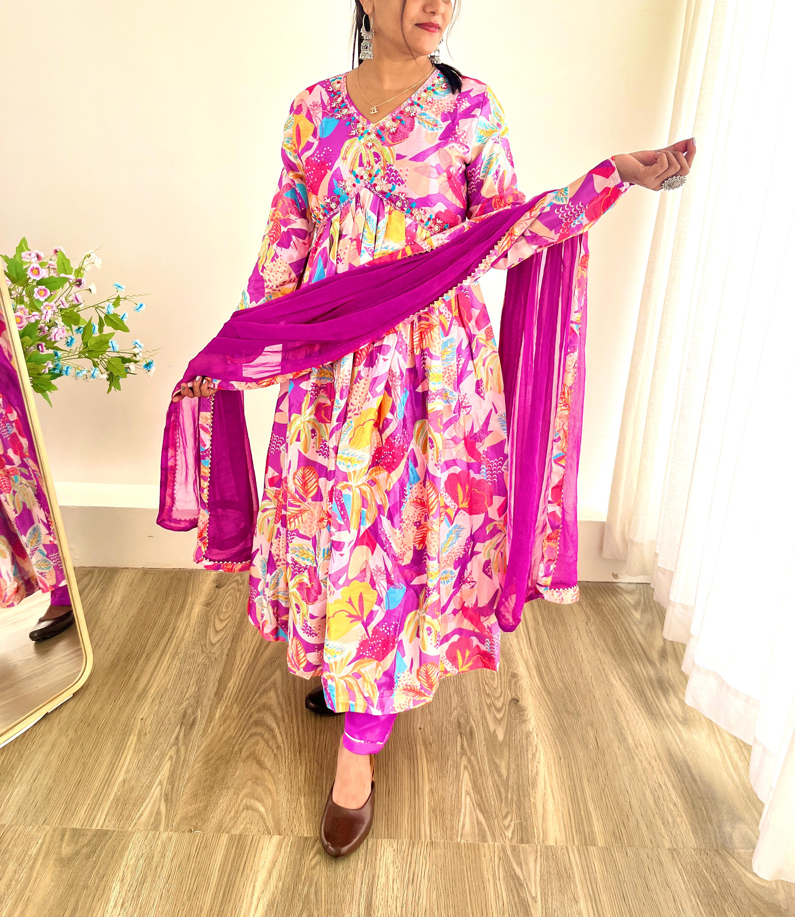 Exclusive Chinon Soft With Digital Printed Multi Color Beautiful Hand Made Anarkali Suit