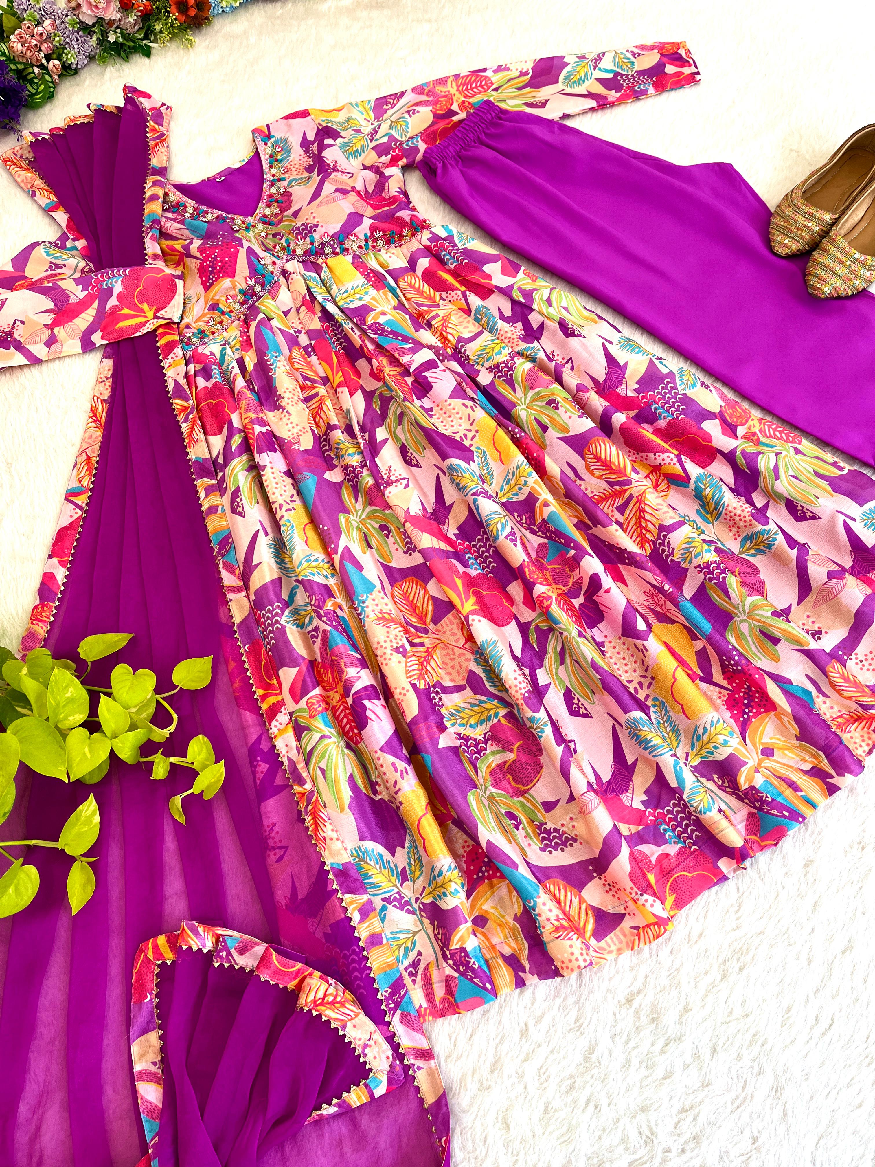 Exclusive Chinon Soft With Digital Printed Multi Color Beautiful Hand Made Anarkali Suit