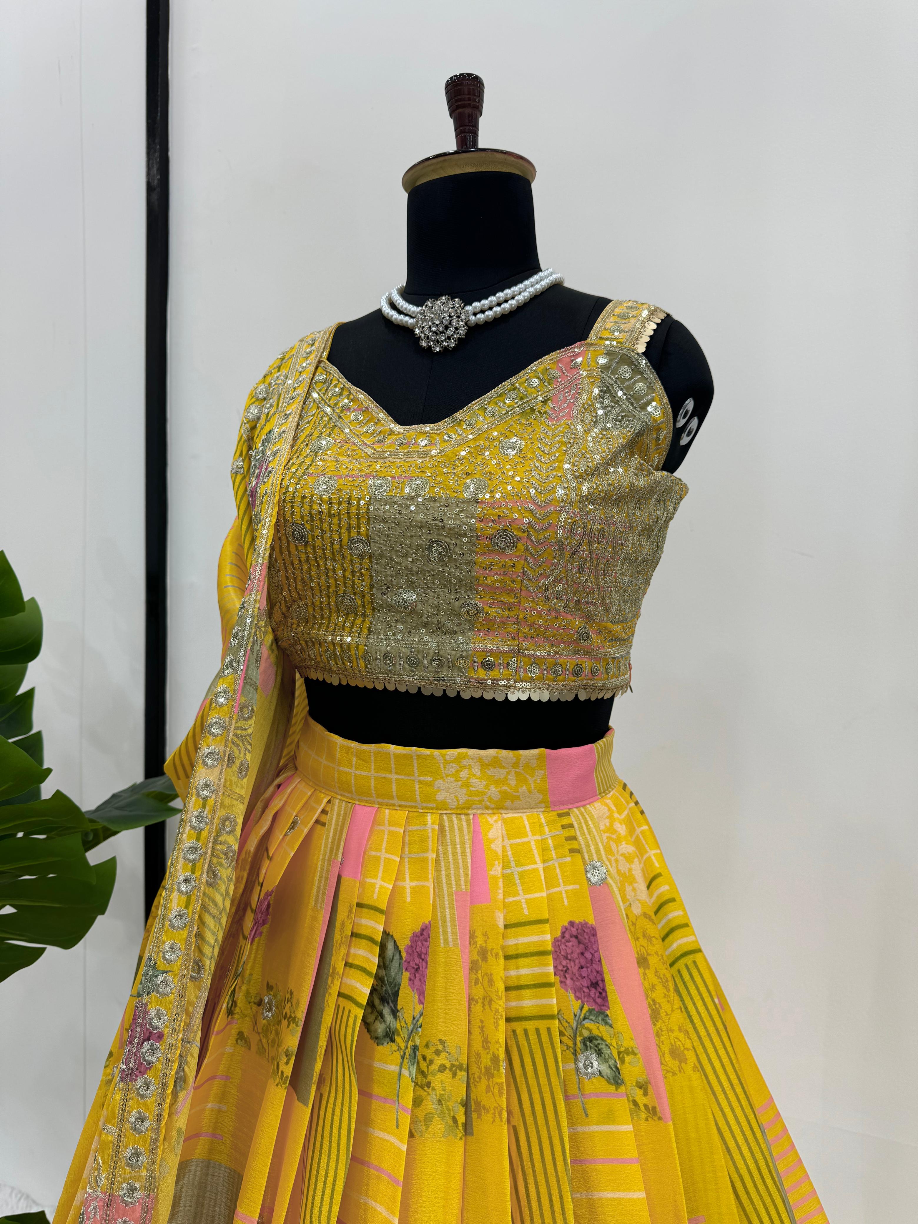 Special Haldi Wear Yellow Color Chinon Silk Thread With Sequence Designer Lehenga Choli