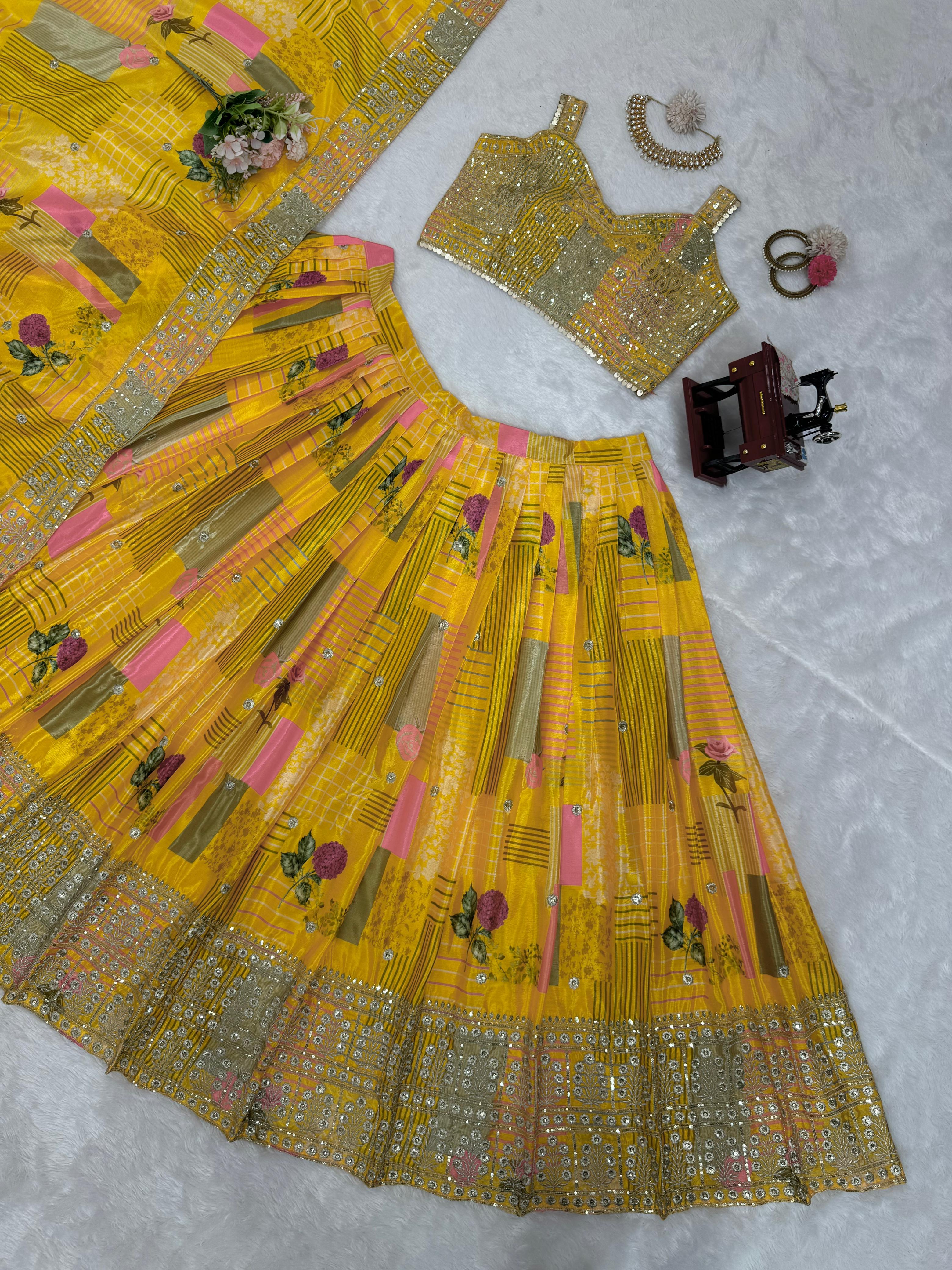 Special Haldi Wear Yellow Color Chinon Silk Thread With Sequence Designer Lehenga Choli