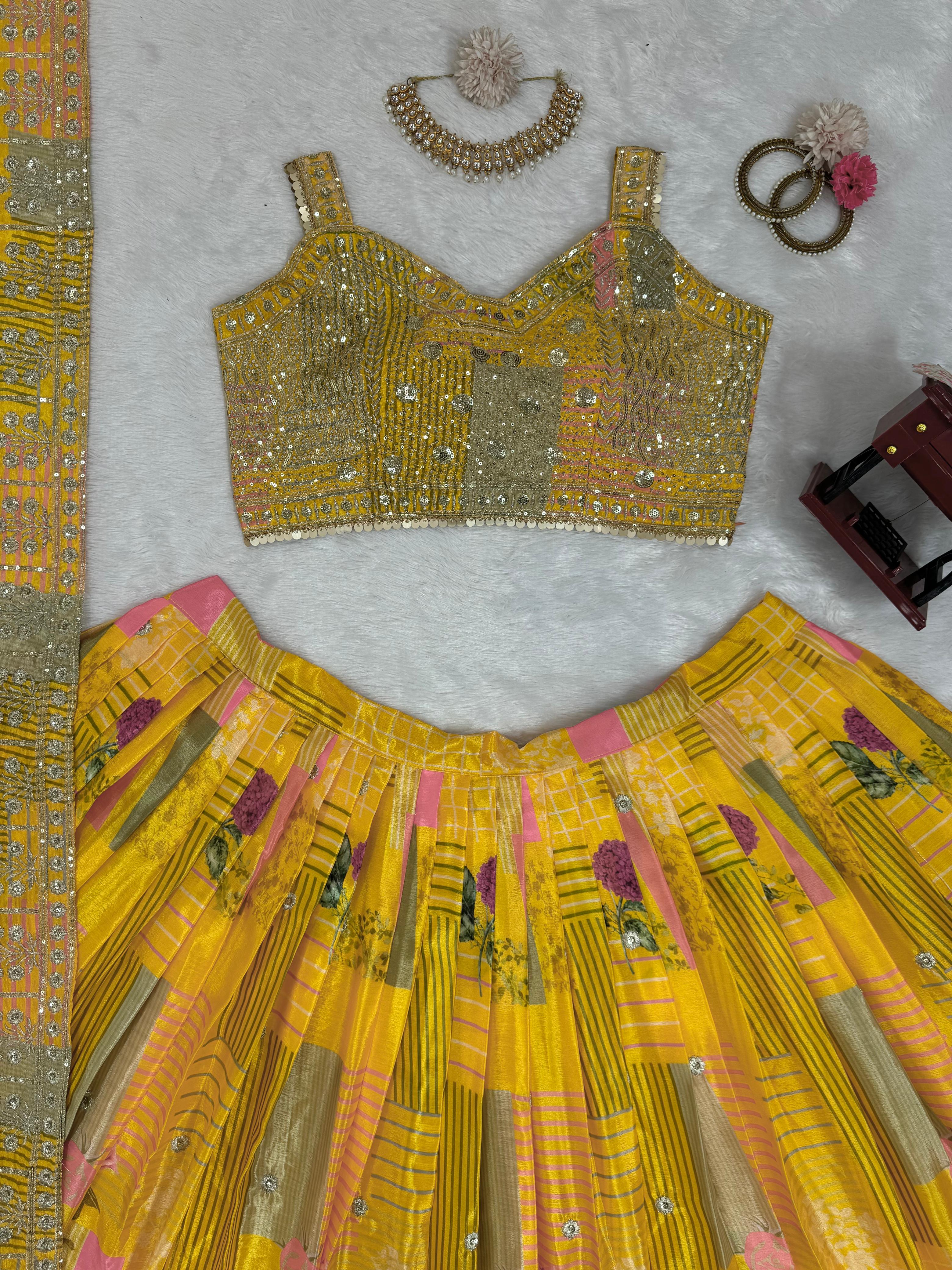 Special Haldi Wear Yellow Color Chinon Silk Thread With Sequence Designer Lehenga Choli