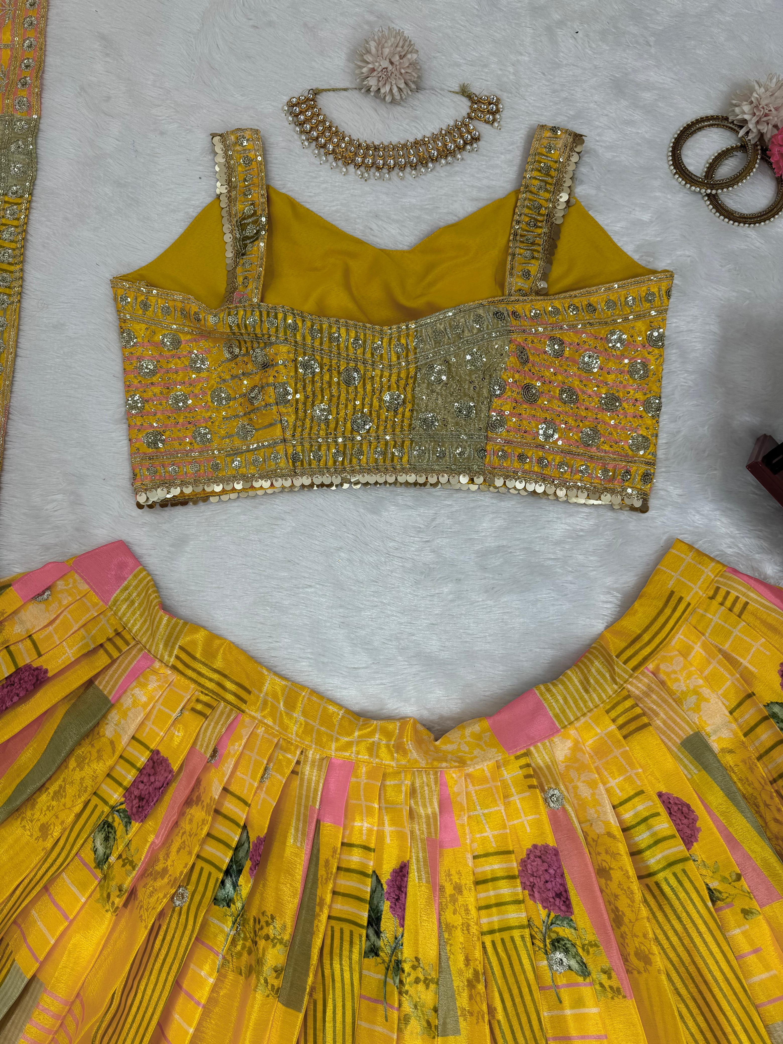 Special Haldi Wear Yellow Color Chinon Silk Thread With Sequence Designer Lehenga Choli