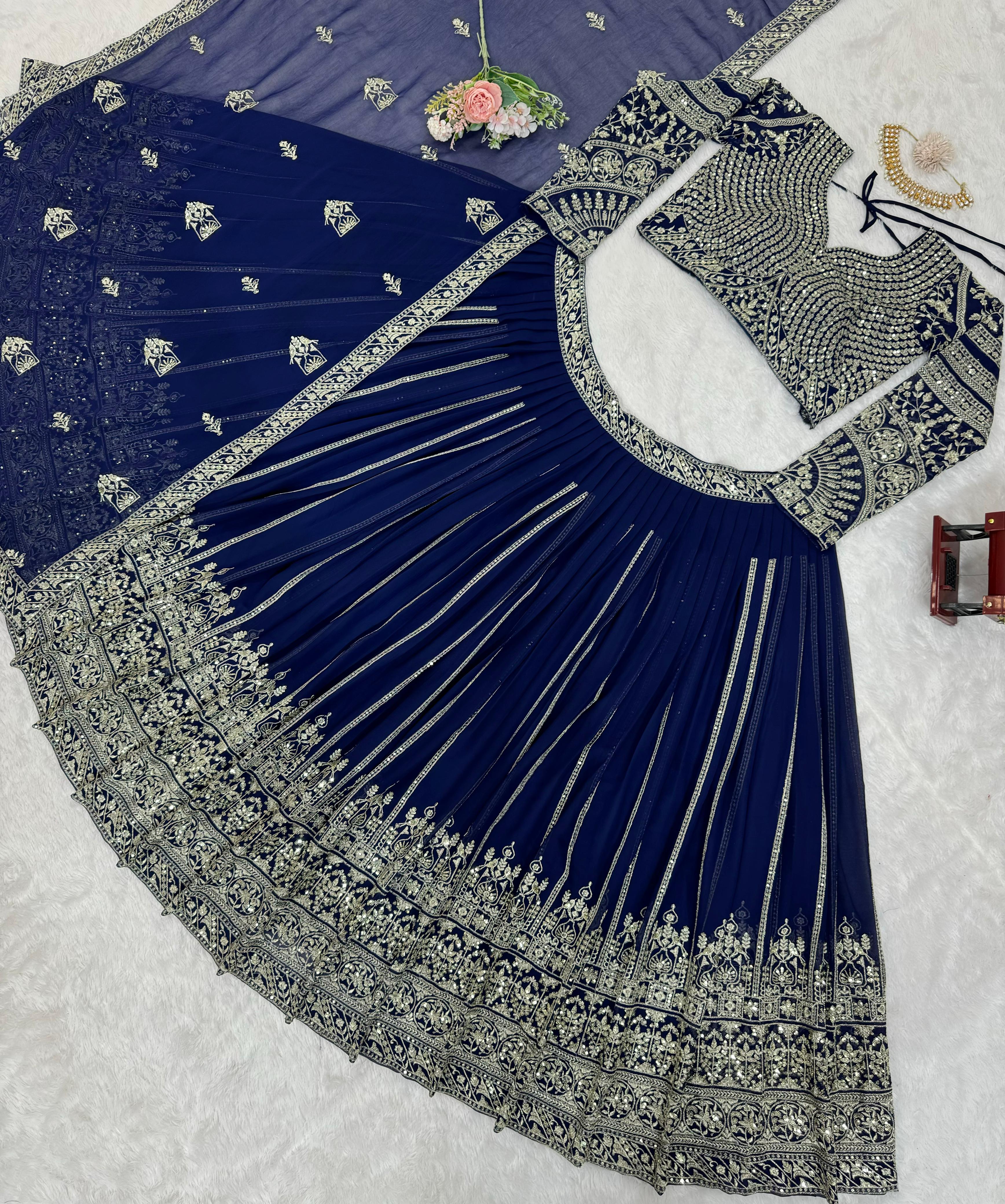 Bridal Wear Navy Blue Faux Georgette And Thread with Sequence Work Designer Lehenga Choli