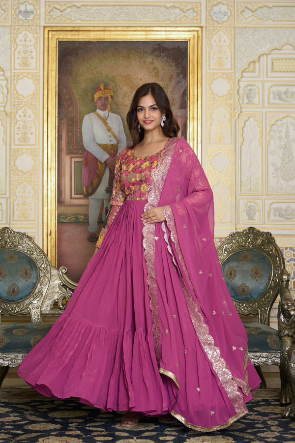 Wedding Wear Pink Color Faux Georgette With Pure Jacquard Work Designer Gown