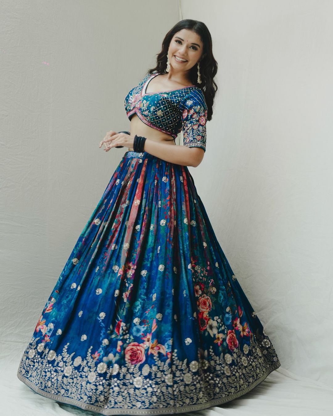 Bridal Wear Teal Blue Color Faux Georgette With Digital Print Thread And Sequence Designer Lehenga Choli