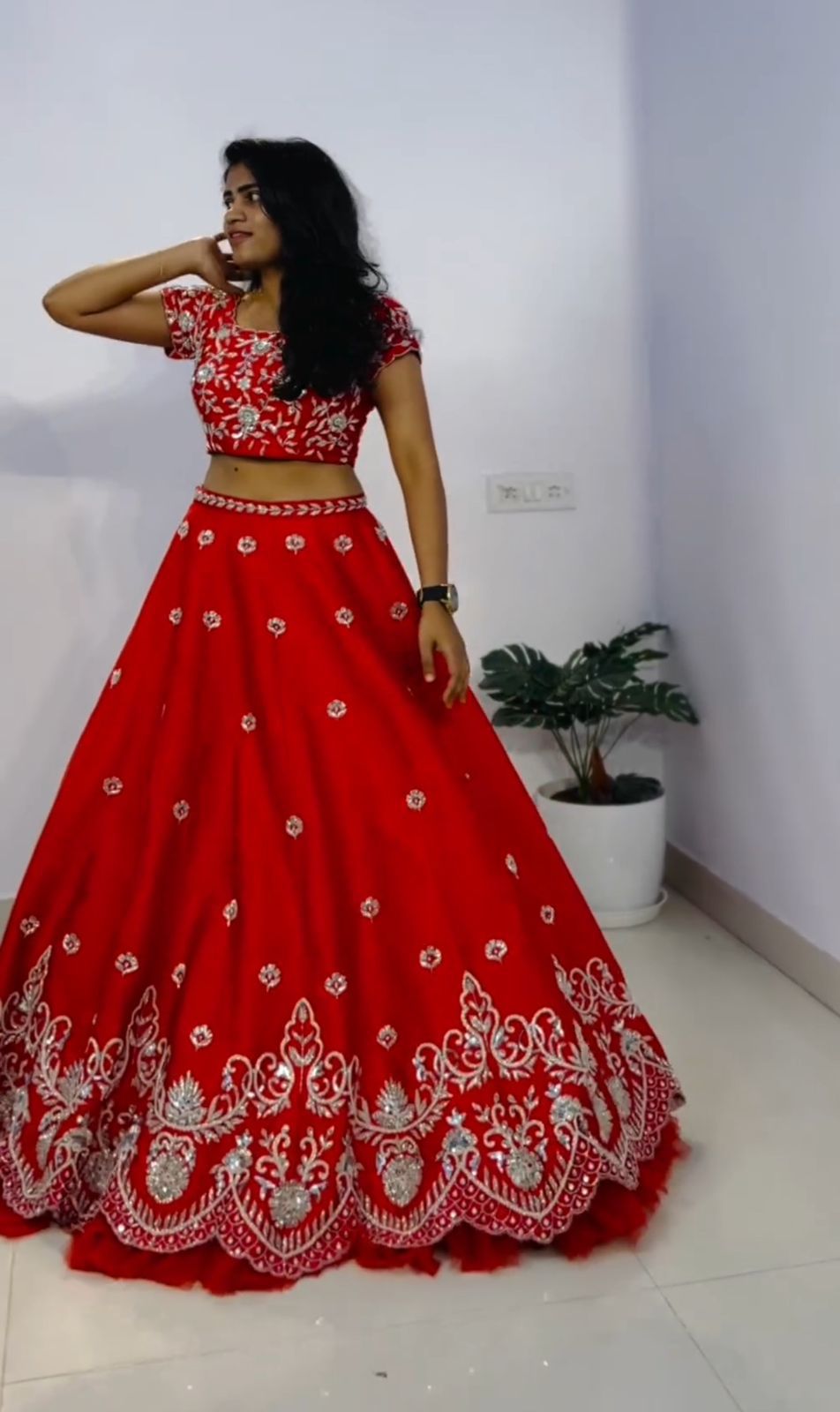 Designer Red Color Pure Chinon With Heavy Embroidery Sequence Work Lehenga Choli