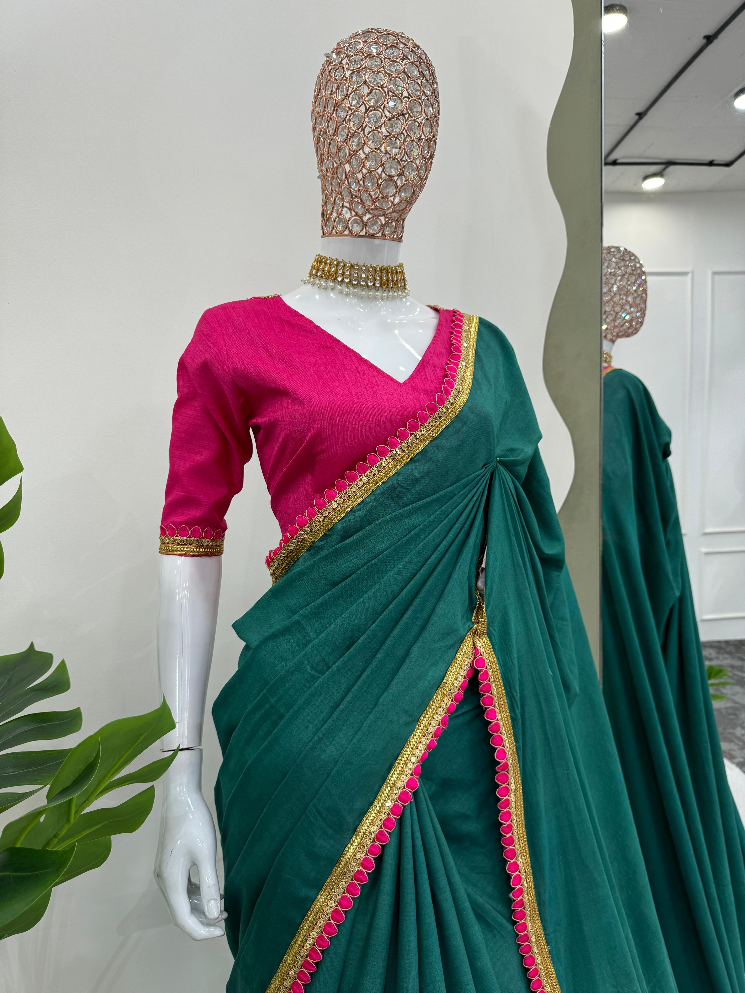 Alluring Mul Cotton With Heavy Latkan On Pallu Green Colour Beautiful Designer Saree