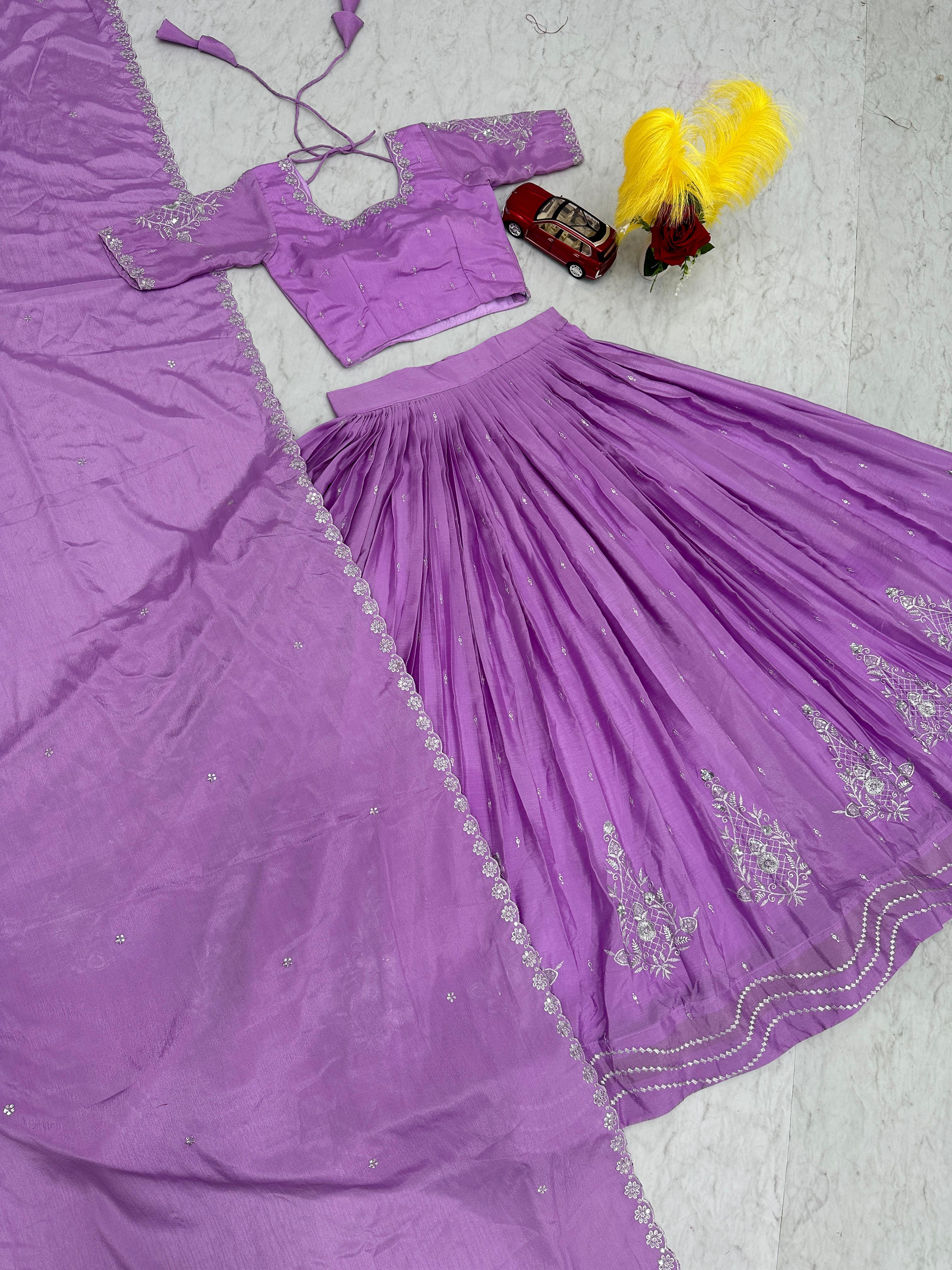 Elegant Lavender Color Pure Chinon Heavy Embroidery Sequence Work Designer Lehenga Choli