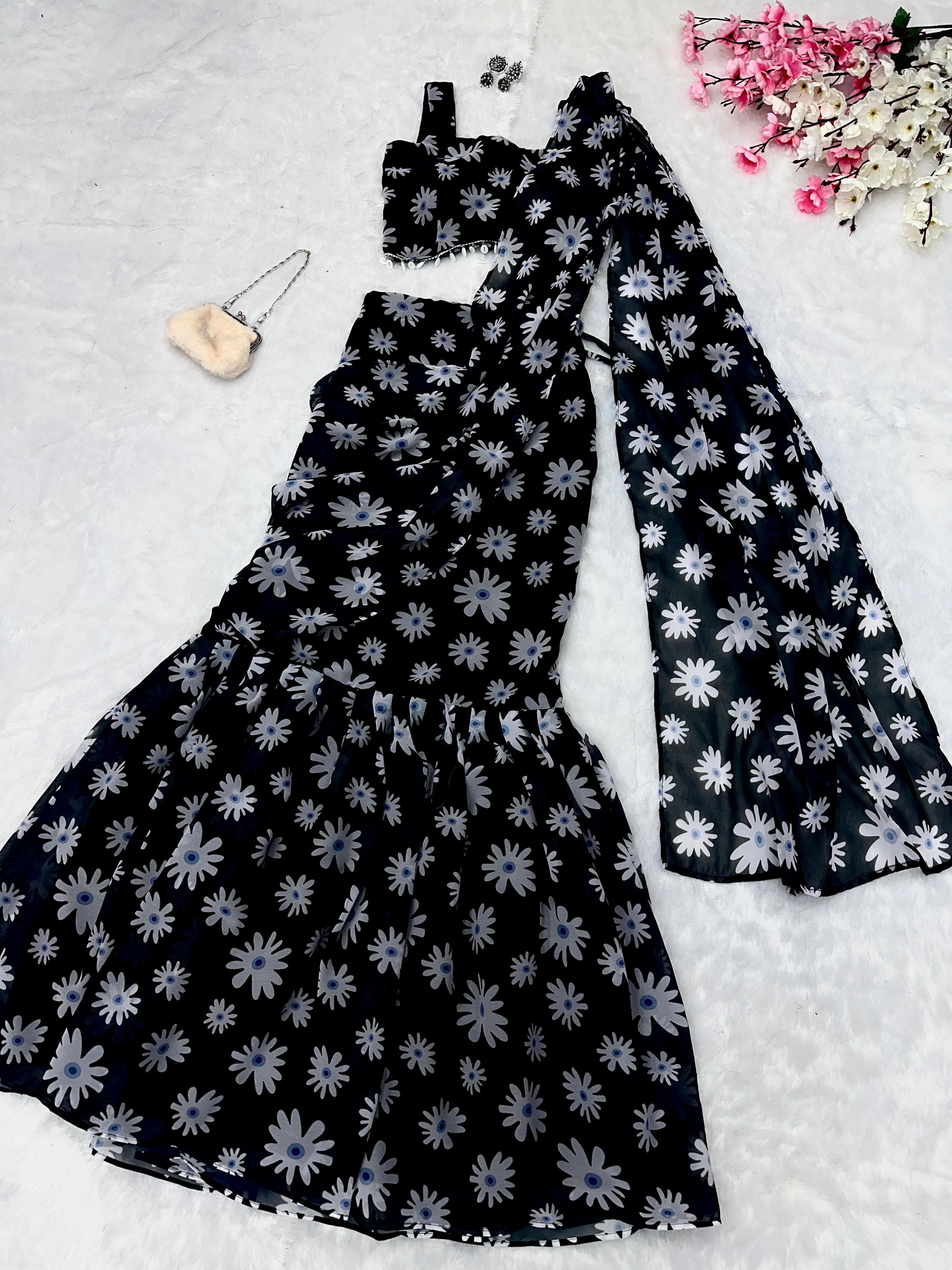 Beautiful Black Color Pure Georgette Printed Fancy Designer Lehenga Choli