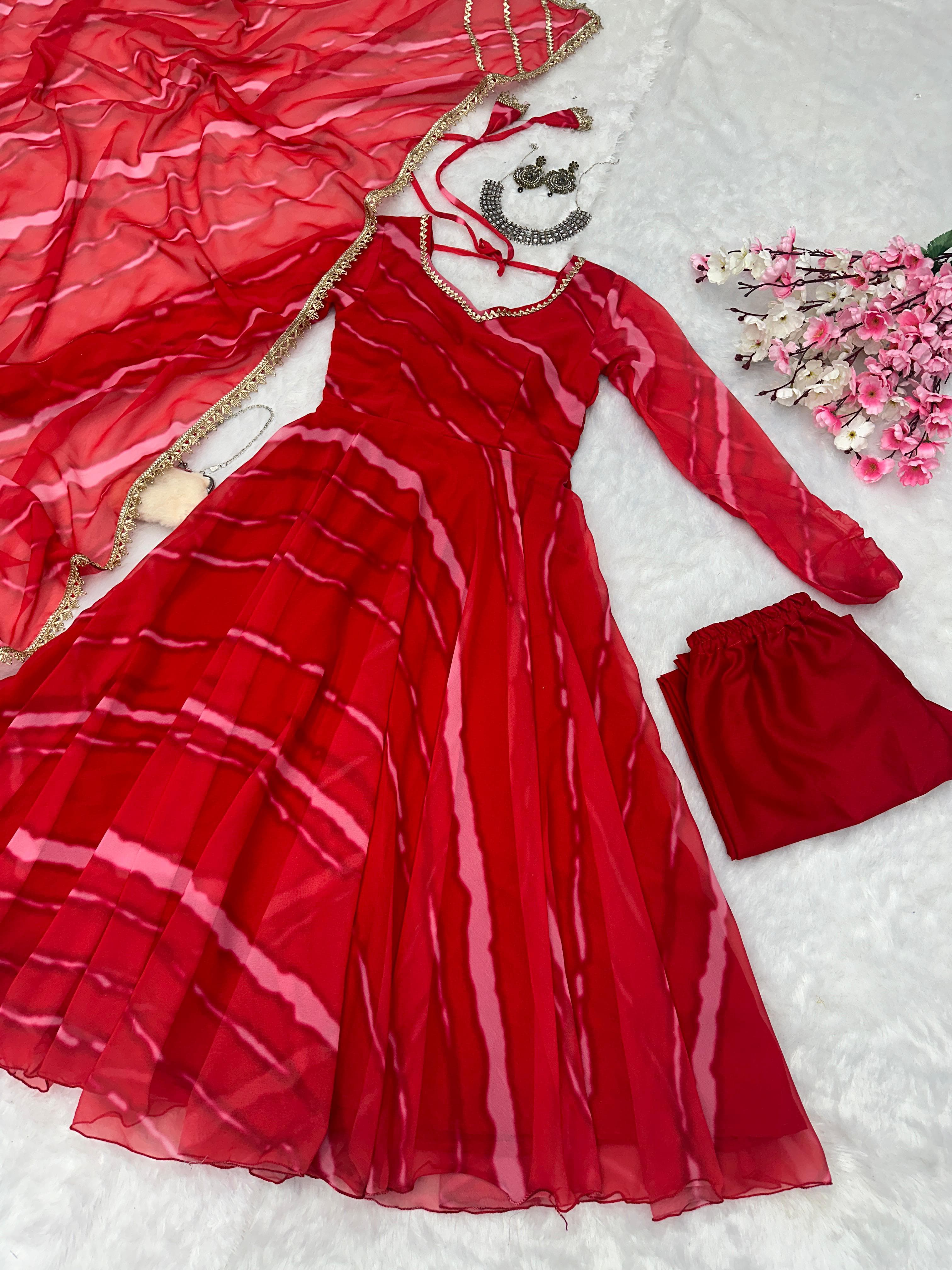 Party Wear Red Color Pure Georgette Printed Designer Anarkali Suit