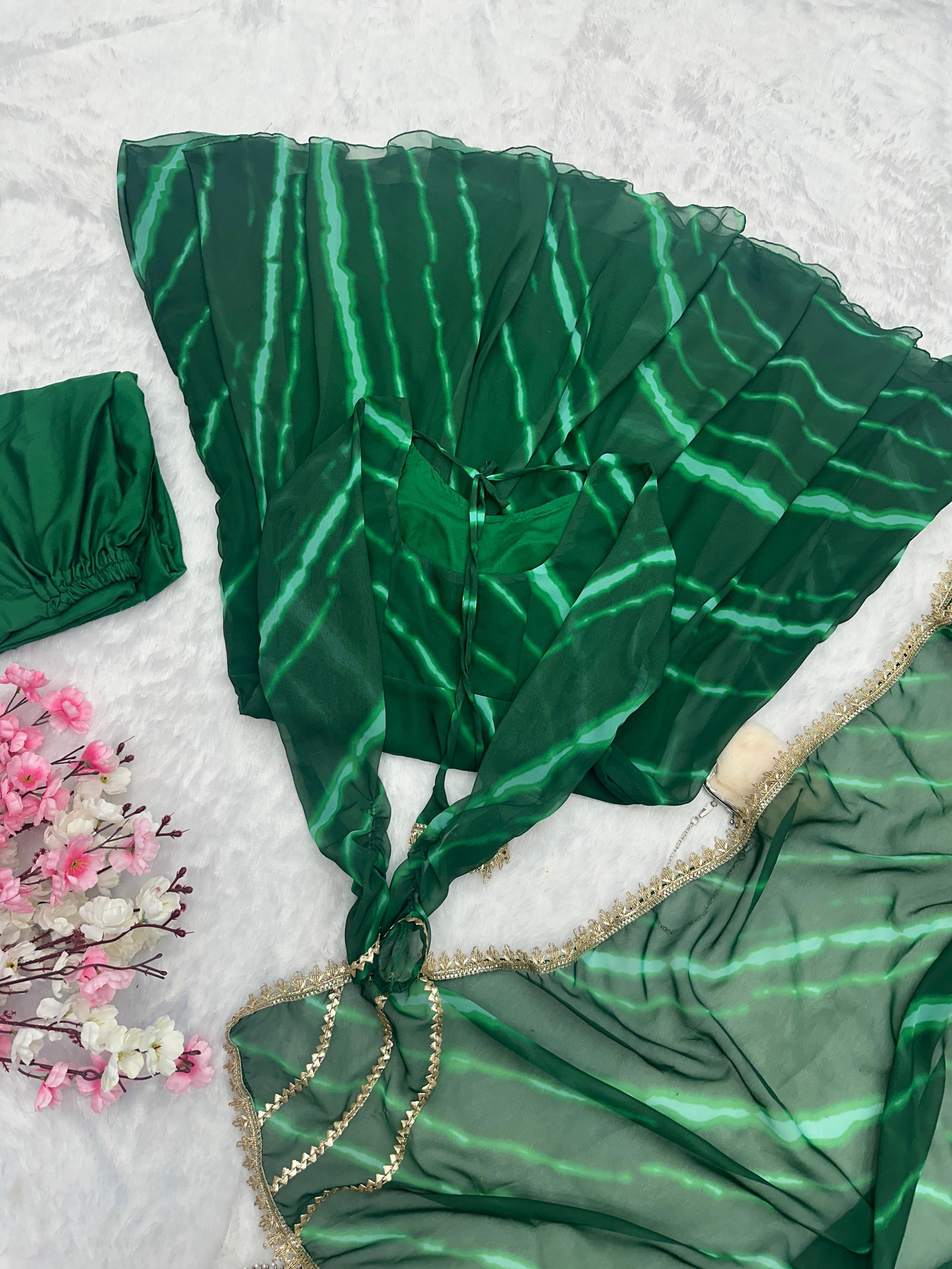 Party Wear Green Color Pure Georgette Laheriya Printed Designer Anarkali Suit