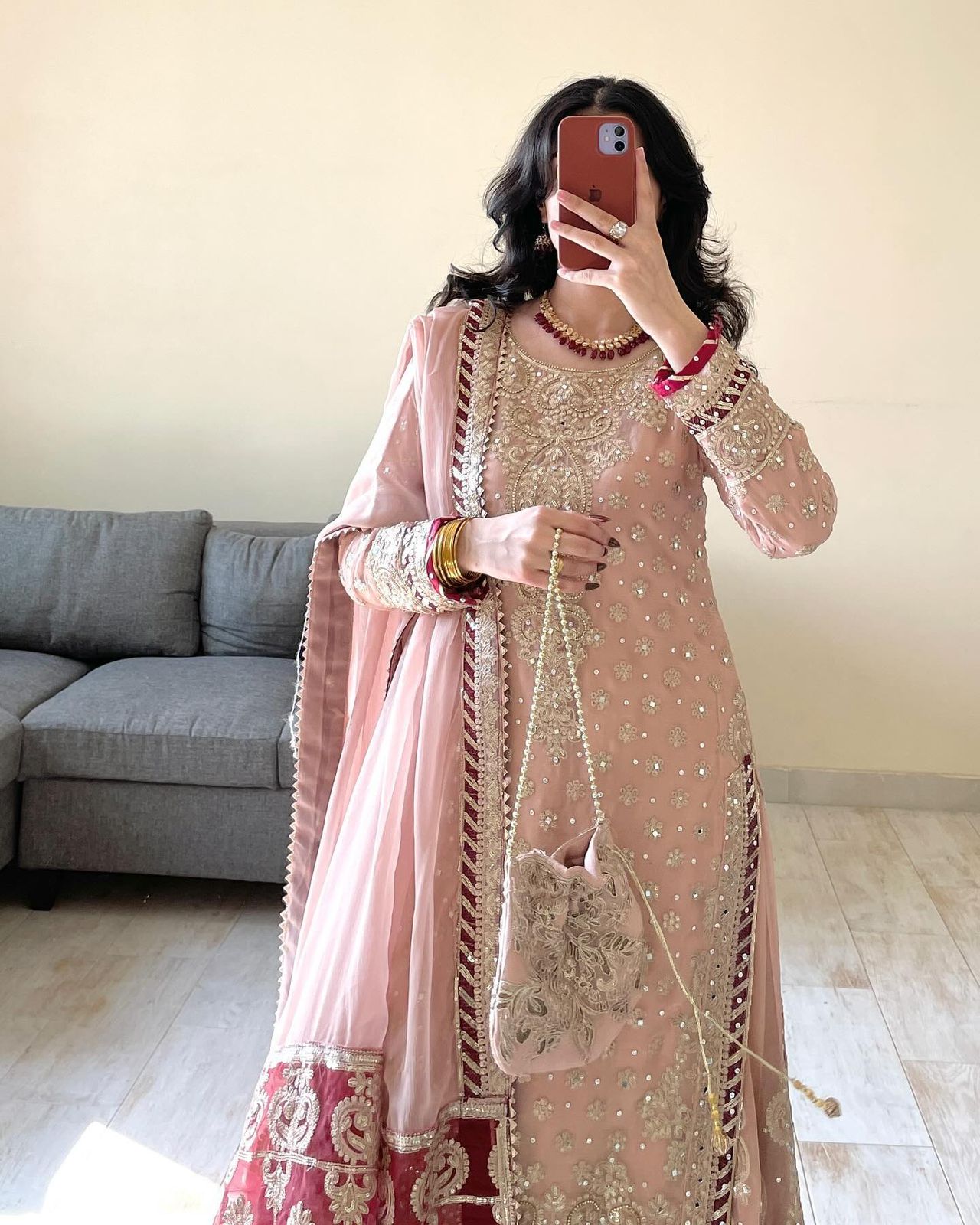 Latest Designer Vihana Pink Embroidered Kurti Sharara Set