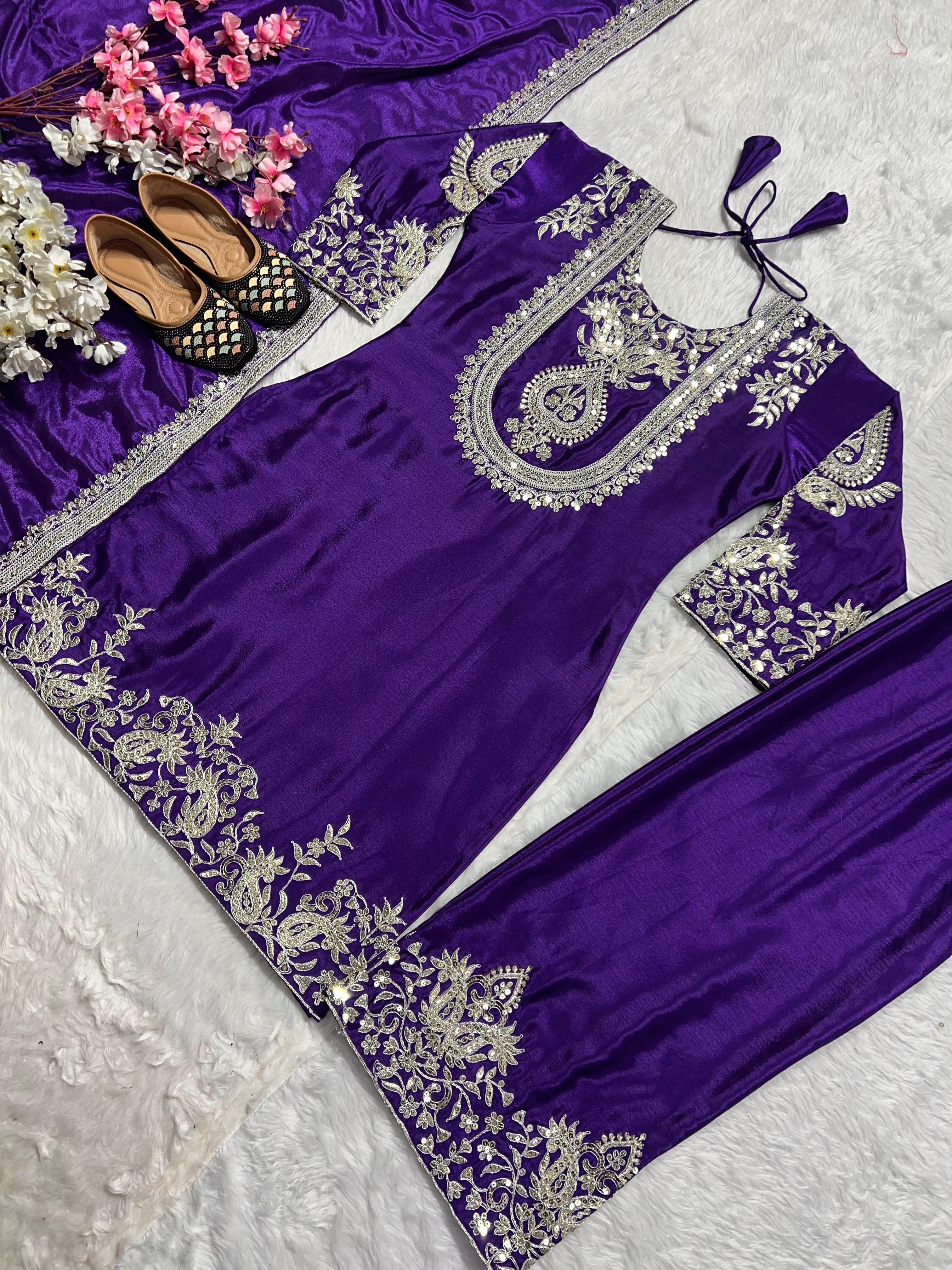 Stunning Royal Blue Color Pure Heavy Chinon Silk With Heavy Embroidery Coding Sequence Work Salwar Suit