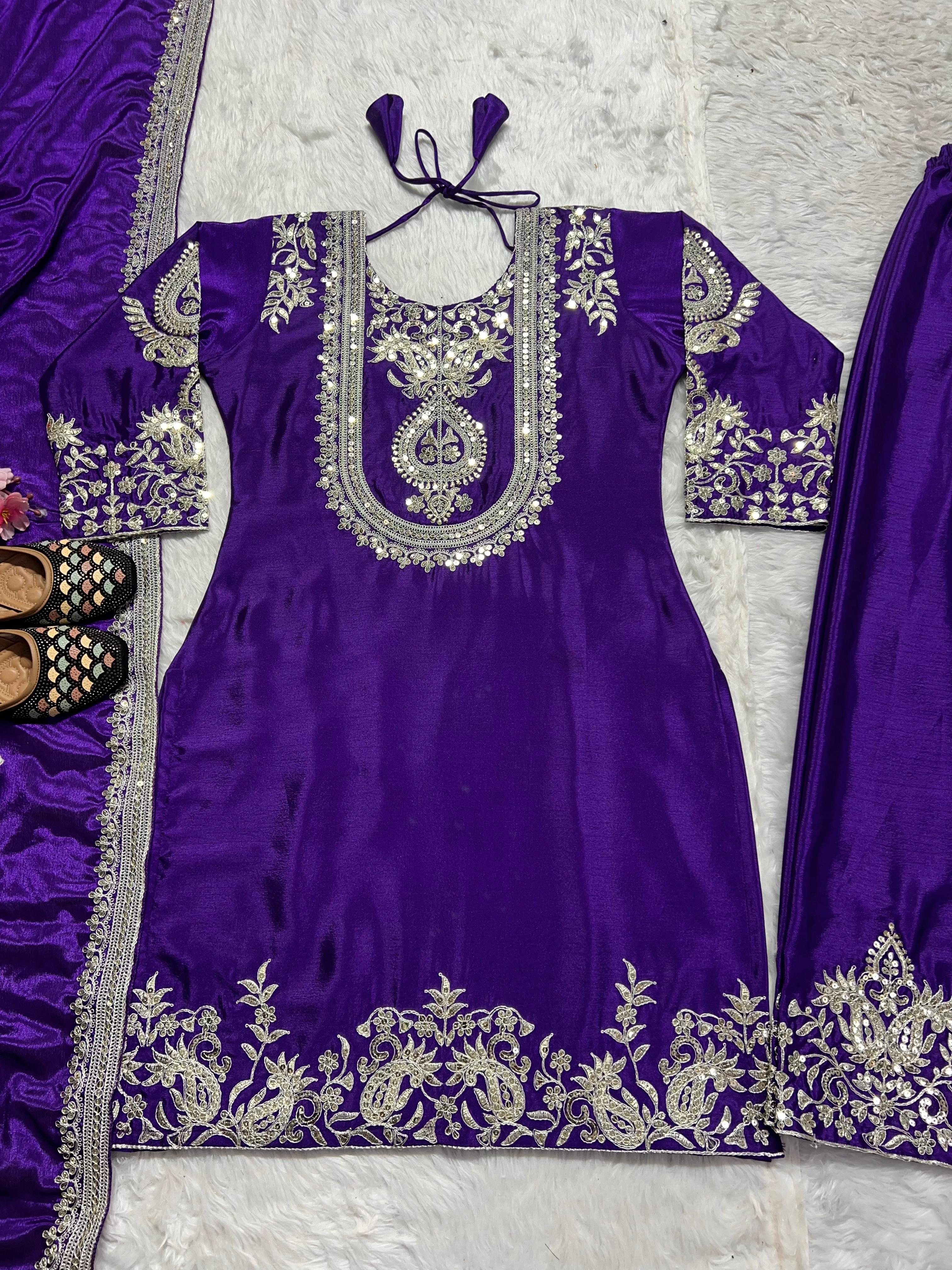 Stunning Royal Blue Color Pure Heavy Chinon Silk With Heavy Embroidery Coding Sequence Work Salwar Suit