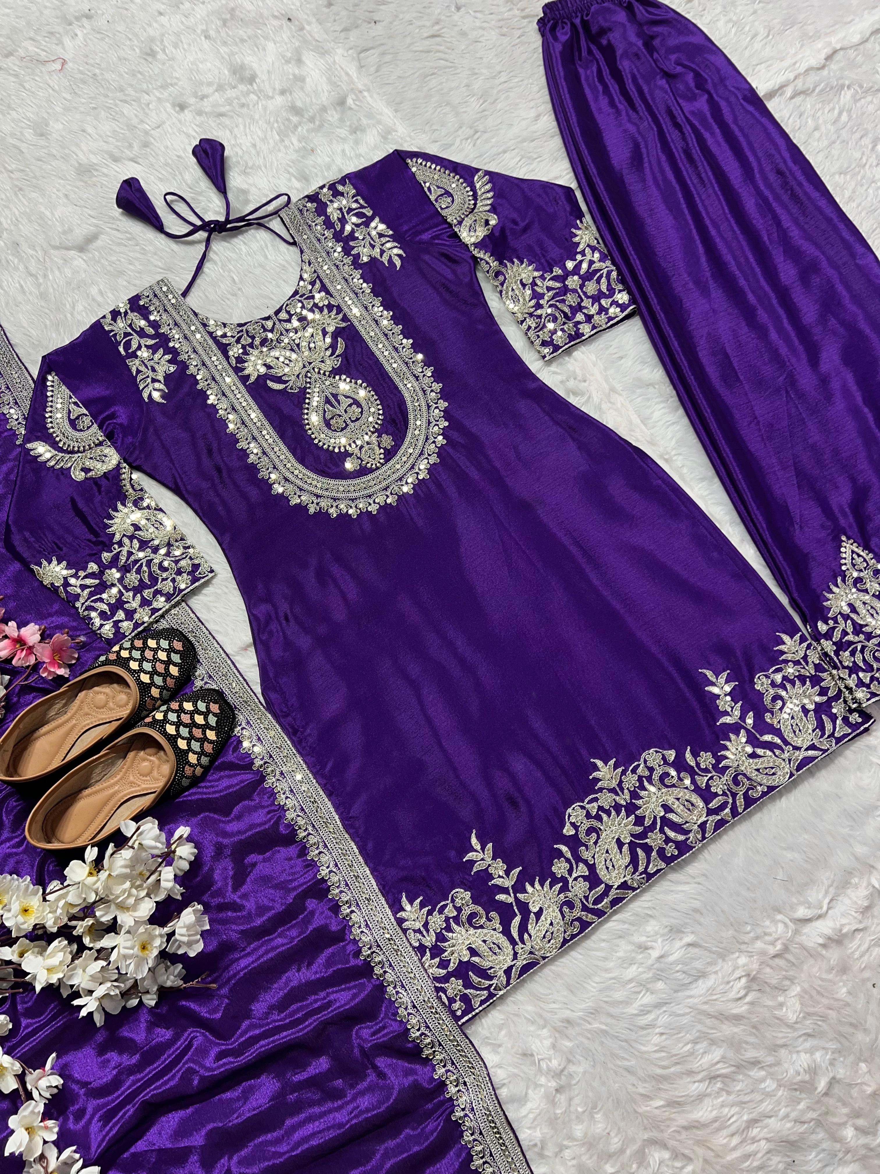 Stunning Royal Blue Color Pure Heavy Chinon Silk With Heavy Embroidery Coding Sequence Work Salwar Suit