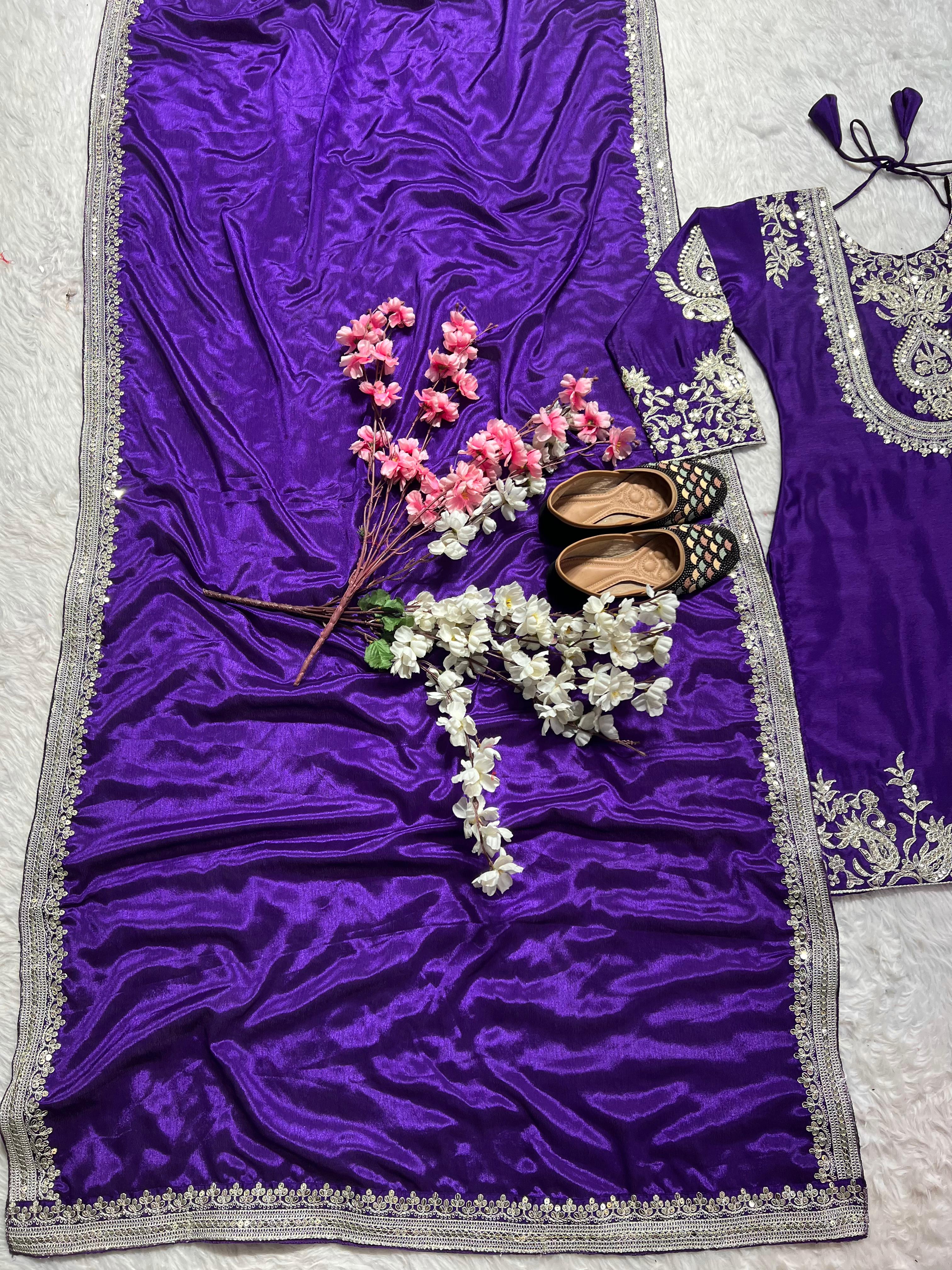 Stunning Royal Blue Color Pure Heavy Chinon Silk With Heavy Embroidery Coding Sequence Work Salwar Suit