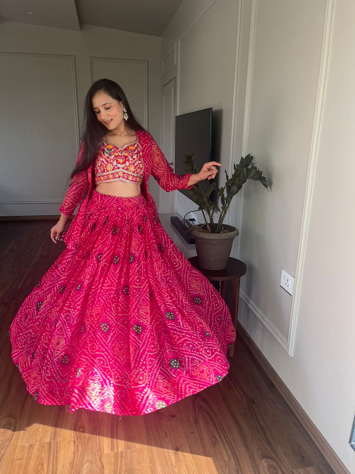 Glimmering Pink Color Pure Bandhrej Heavy Embroidery Work Beautiful Lehenga Choli With Jacket