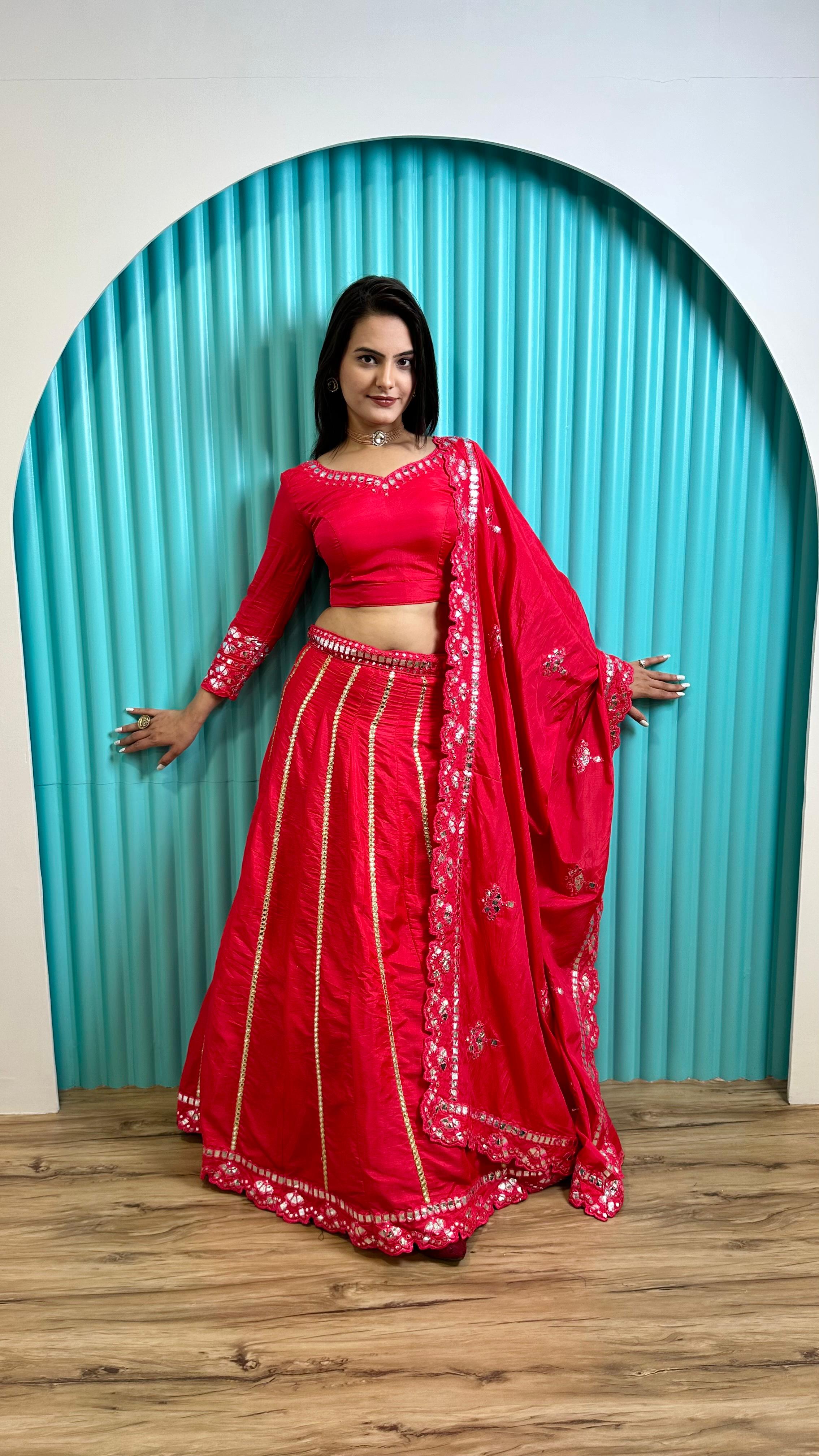 Wedding Wear Hot Pink Color Two Tone Slub Slik With Foil Paper Work Beautiful Lehenga Coli