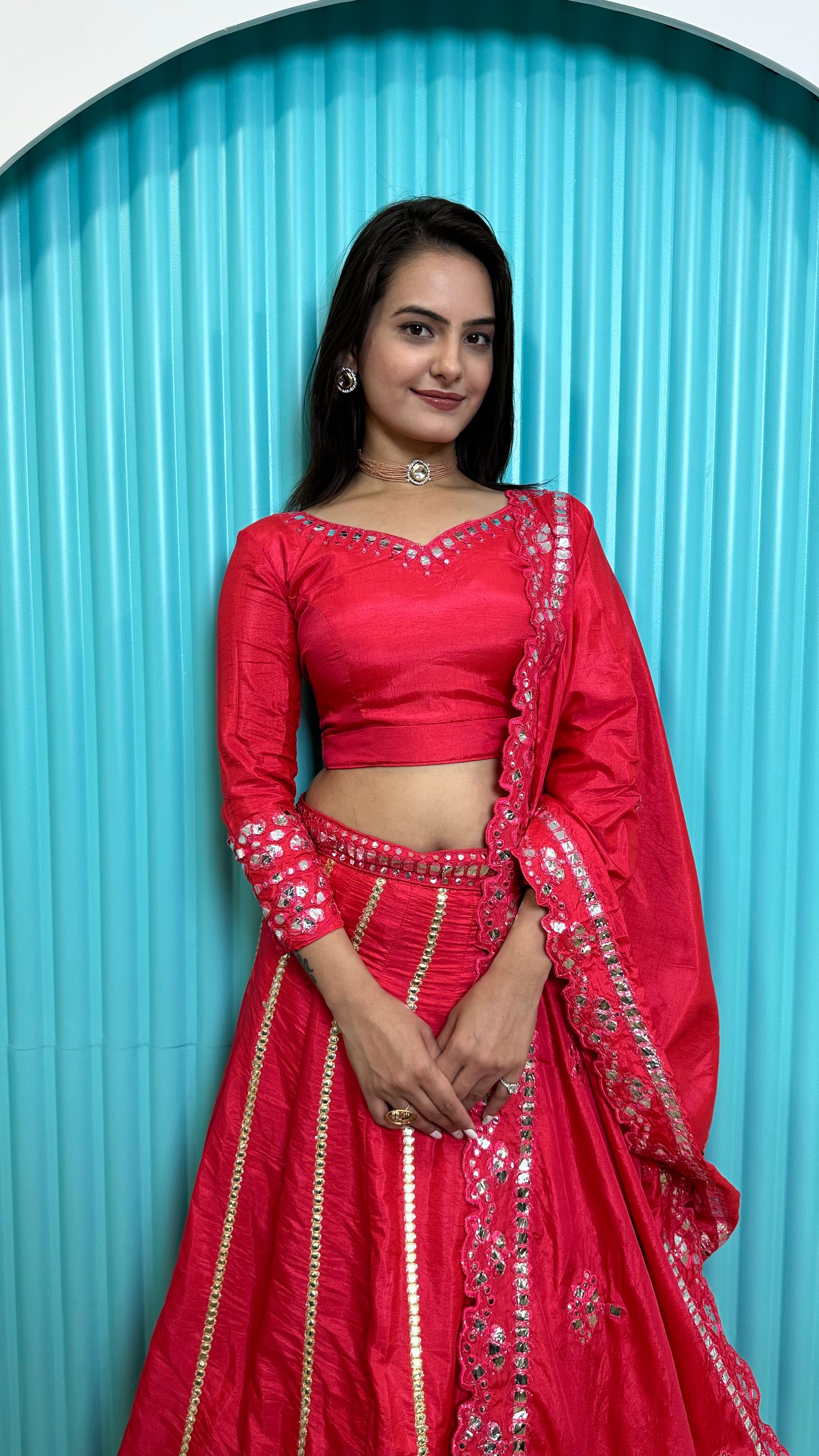 Wedding Wear Hot Pink Color Two Tone Slub Slik With Foil Paper Work Beautiful Lehenga Coli