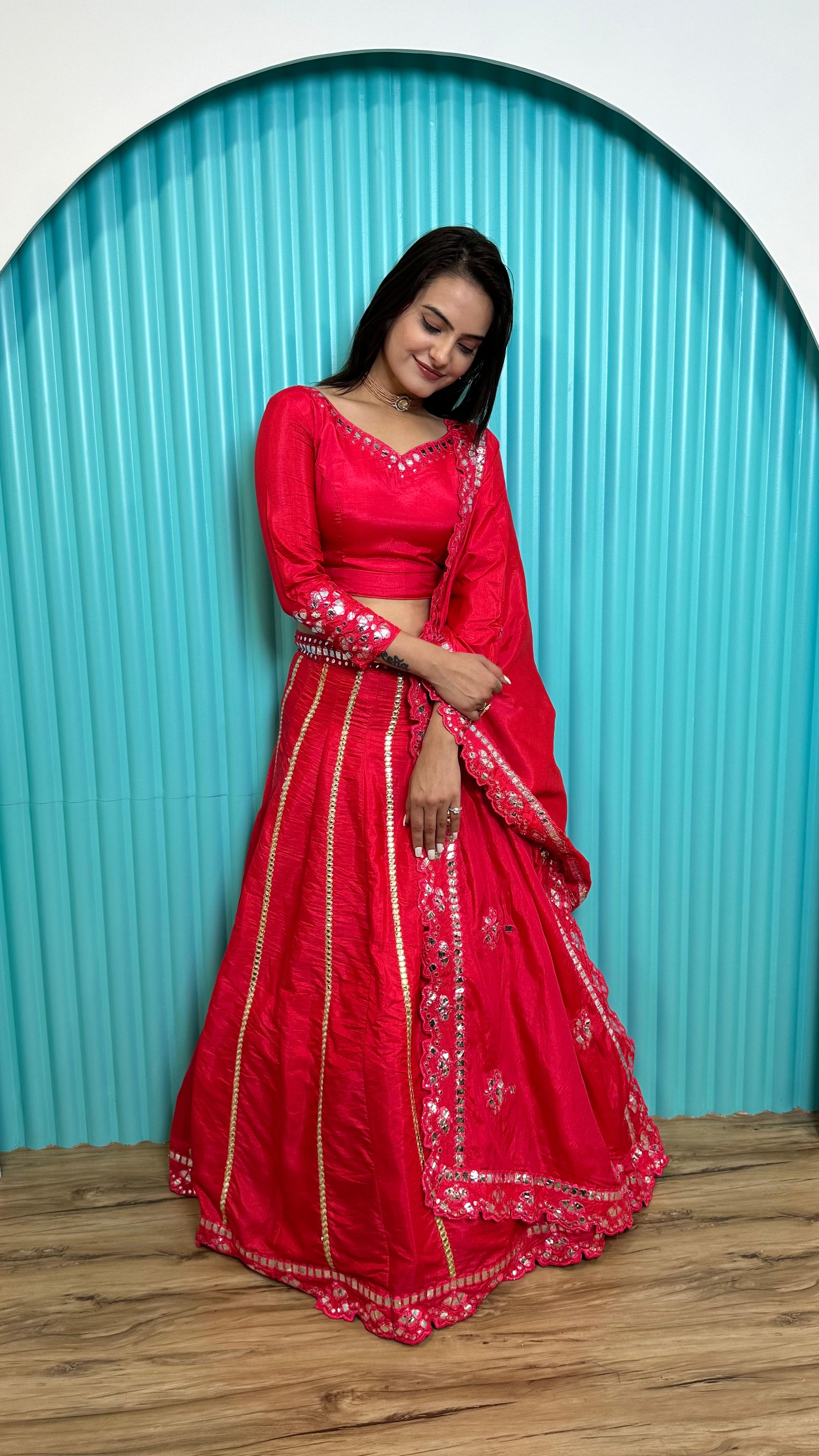 Wedding Wear Hot Pink Color Two Tone Slub Slik With Foil Paper Work Beautiful Lehenga Coli