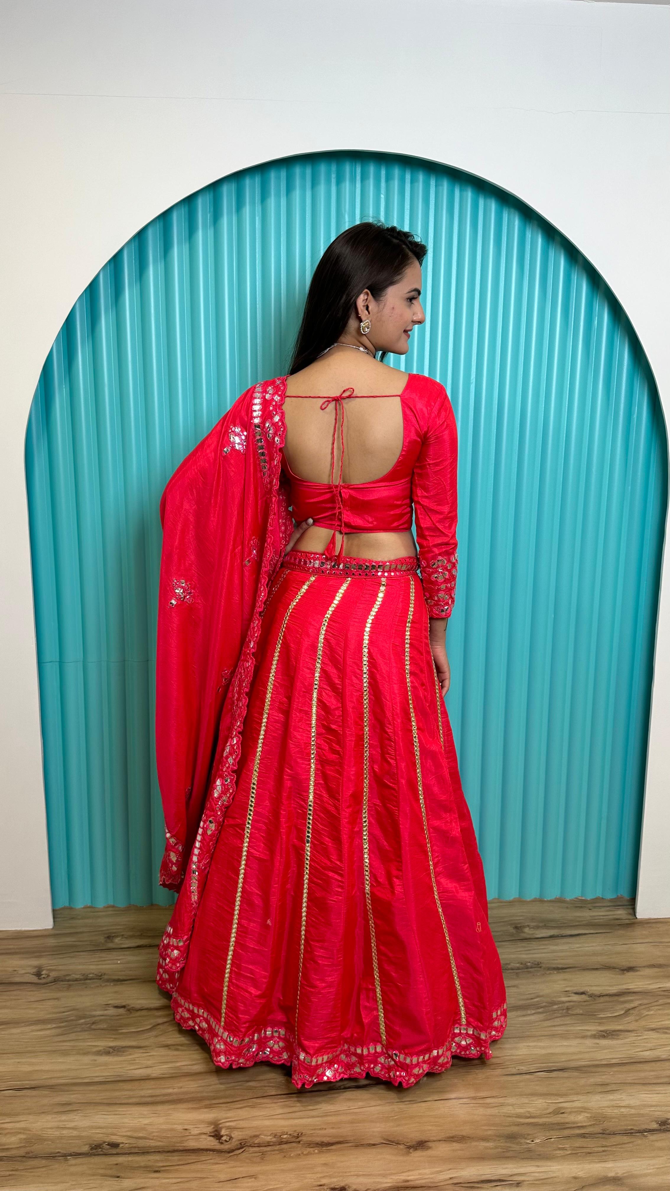 Wedding Wear Hot Pink Color Two Tone Slub Slik With Foil Paper Work Beautiful Lehenga Coli
