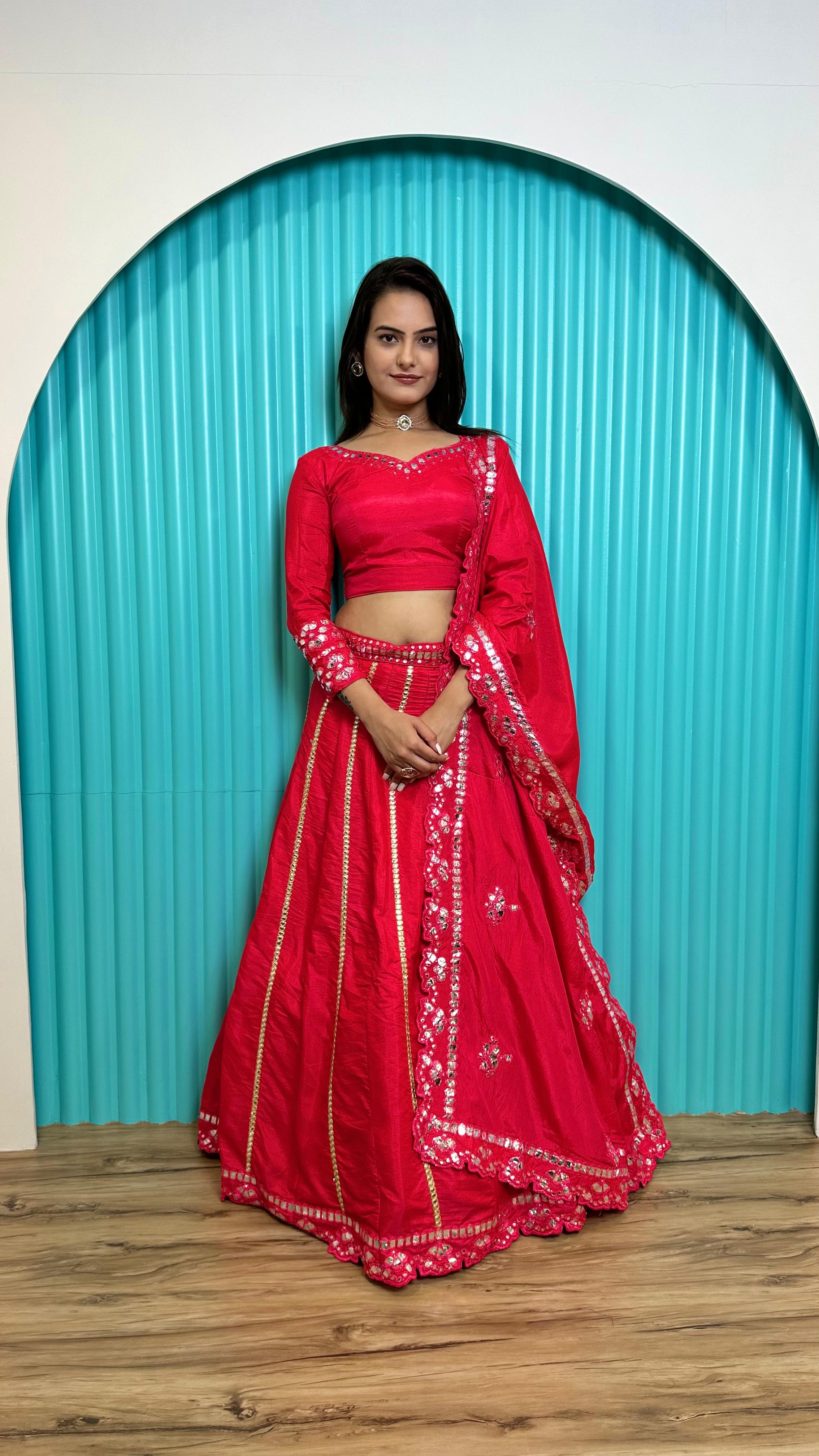 Wedding Wear Hot Pink Color Two Tone Slub Slik With Foil Paper Work Beautiful Lehenga Coli