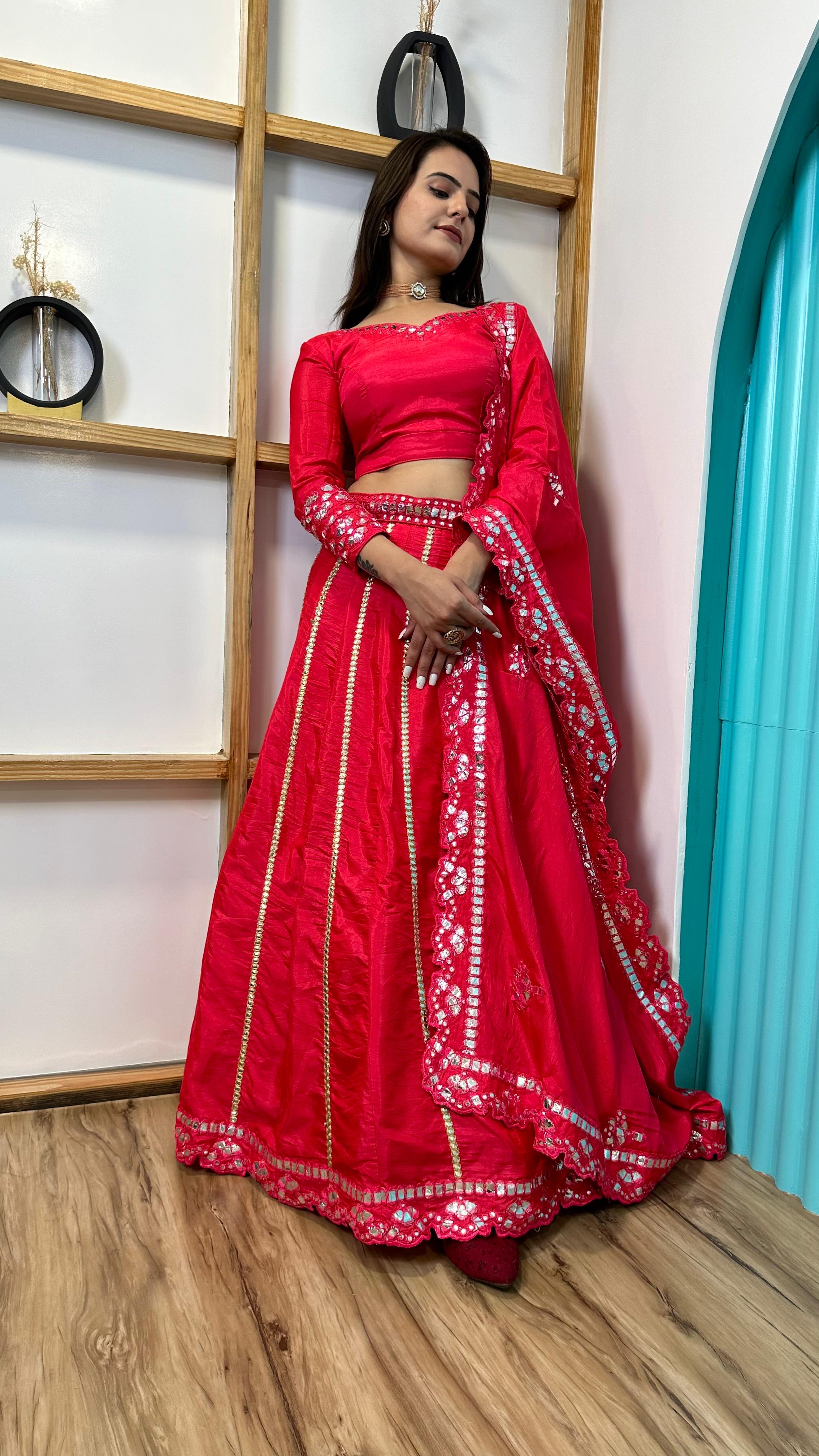 Wedding Wear Hot Pink Color Two Tone Slub Slik With Foil Paper Work Beautiful Lehenga Coli