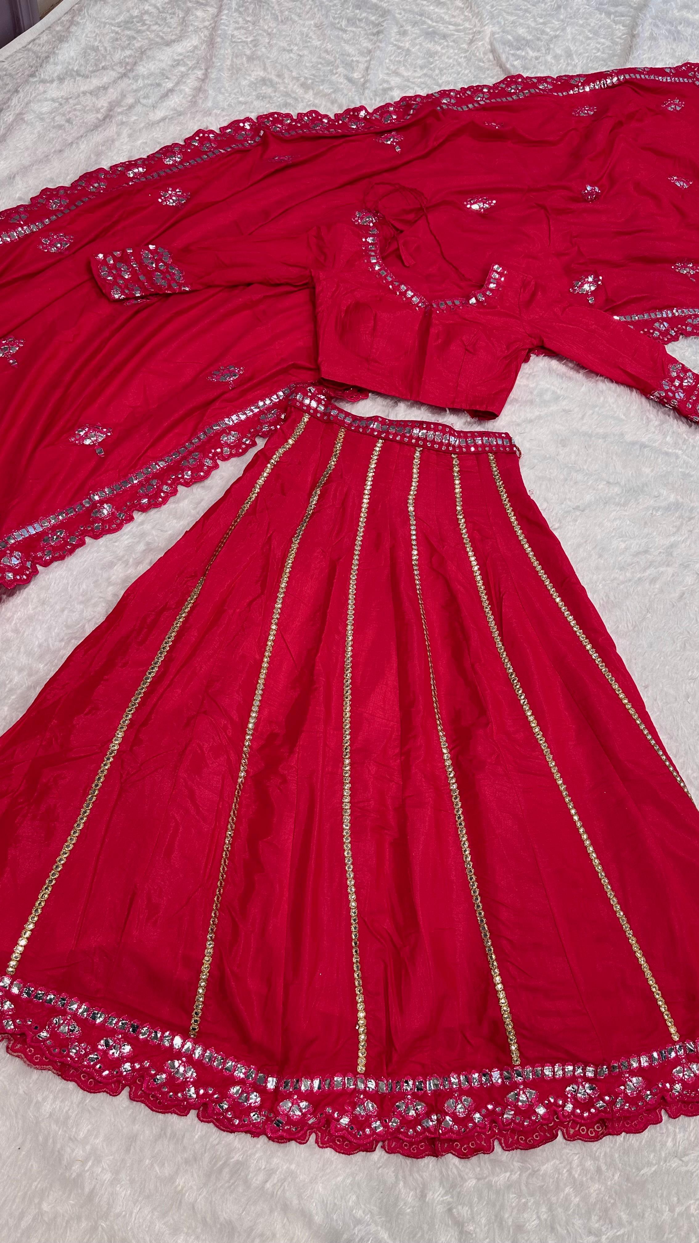 Wedding Wear Hot Pink Color Two Tone Slub Slik With Foil Paper Work Beautiful Lehenga Coli