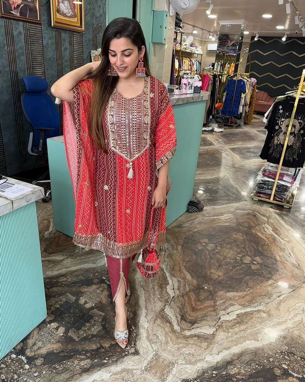 Marvelous Multi Color Pure Chinon Silk With Embroidery Sequence Work With Beautiful Digital Printed Salwar Suit