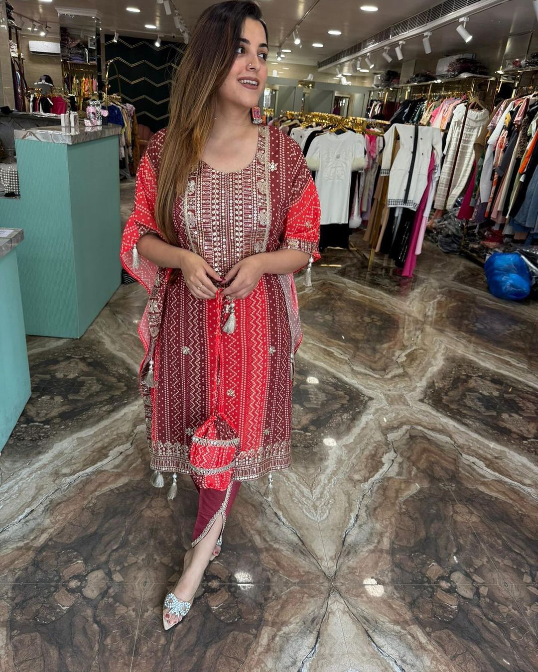 Marvelous Multi Color Pure Chinon Silk With Embroidery Sequence Work With Beautiful Digital Printed Salwar Suit