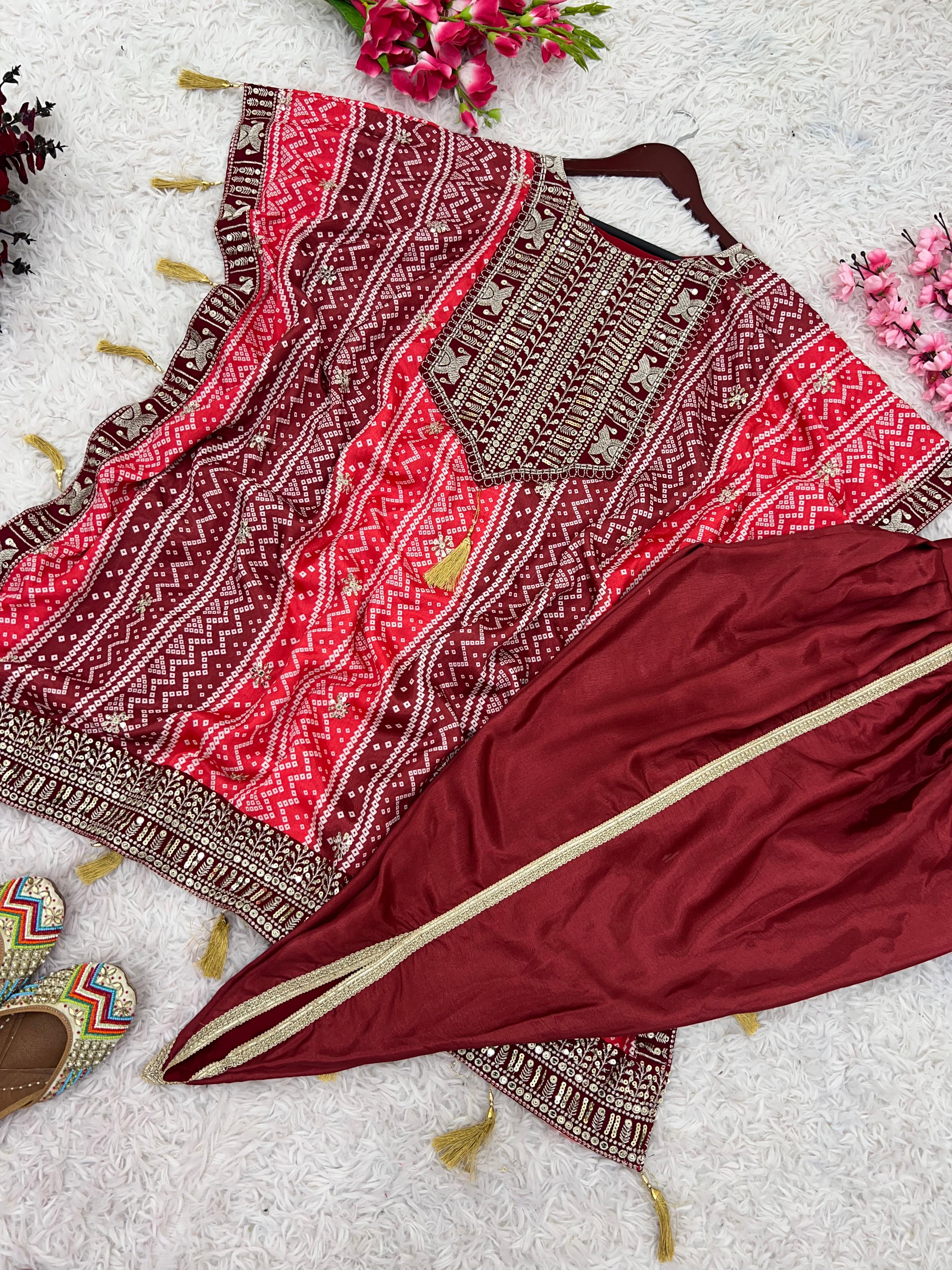 Marvelous Multi Color Pure Chinon Silk With Embroidery Sequence Work With Beautiful Digital Printed Salwar Suit